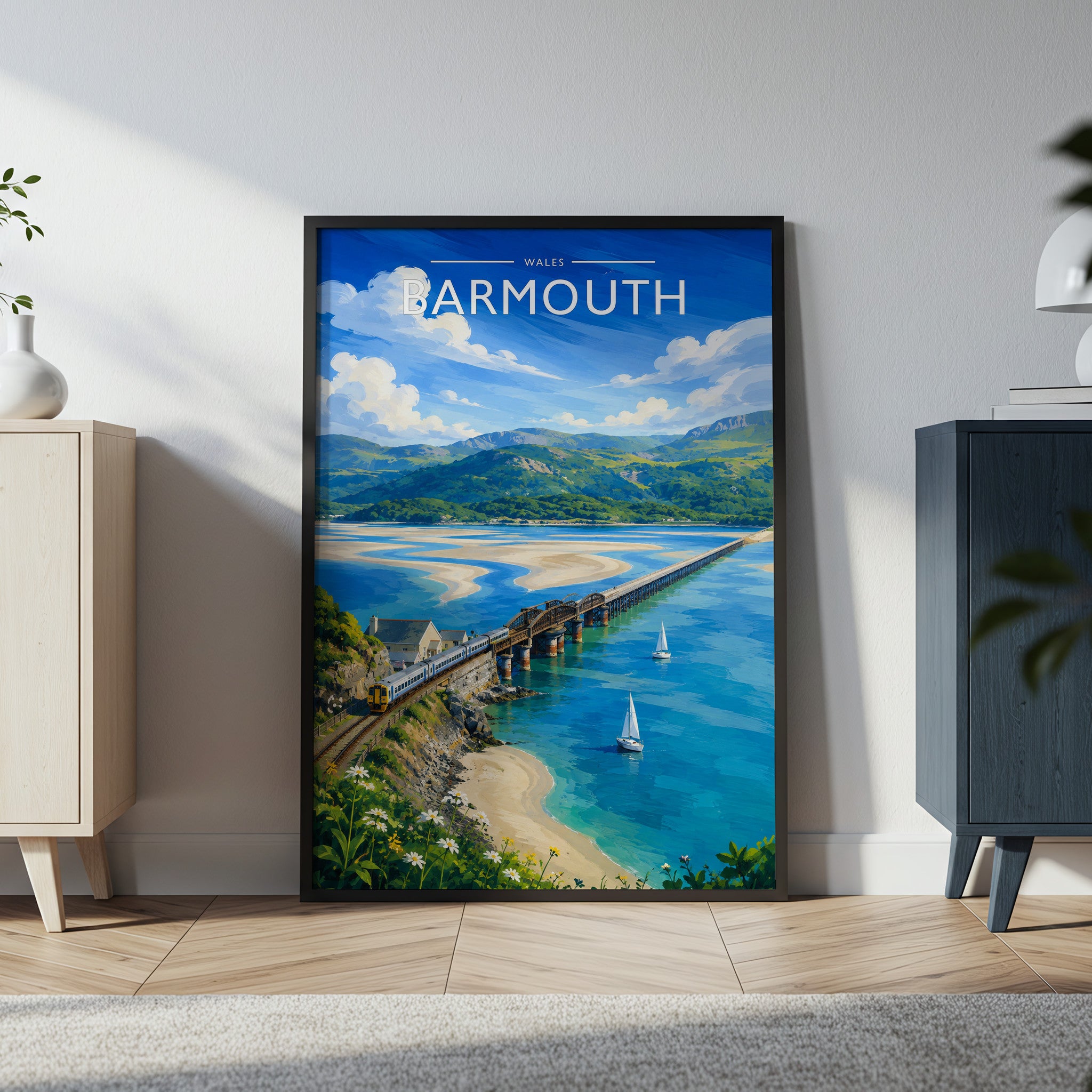 Barmouth Travel Poster in a black frame