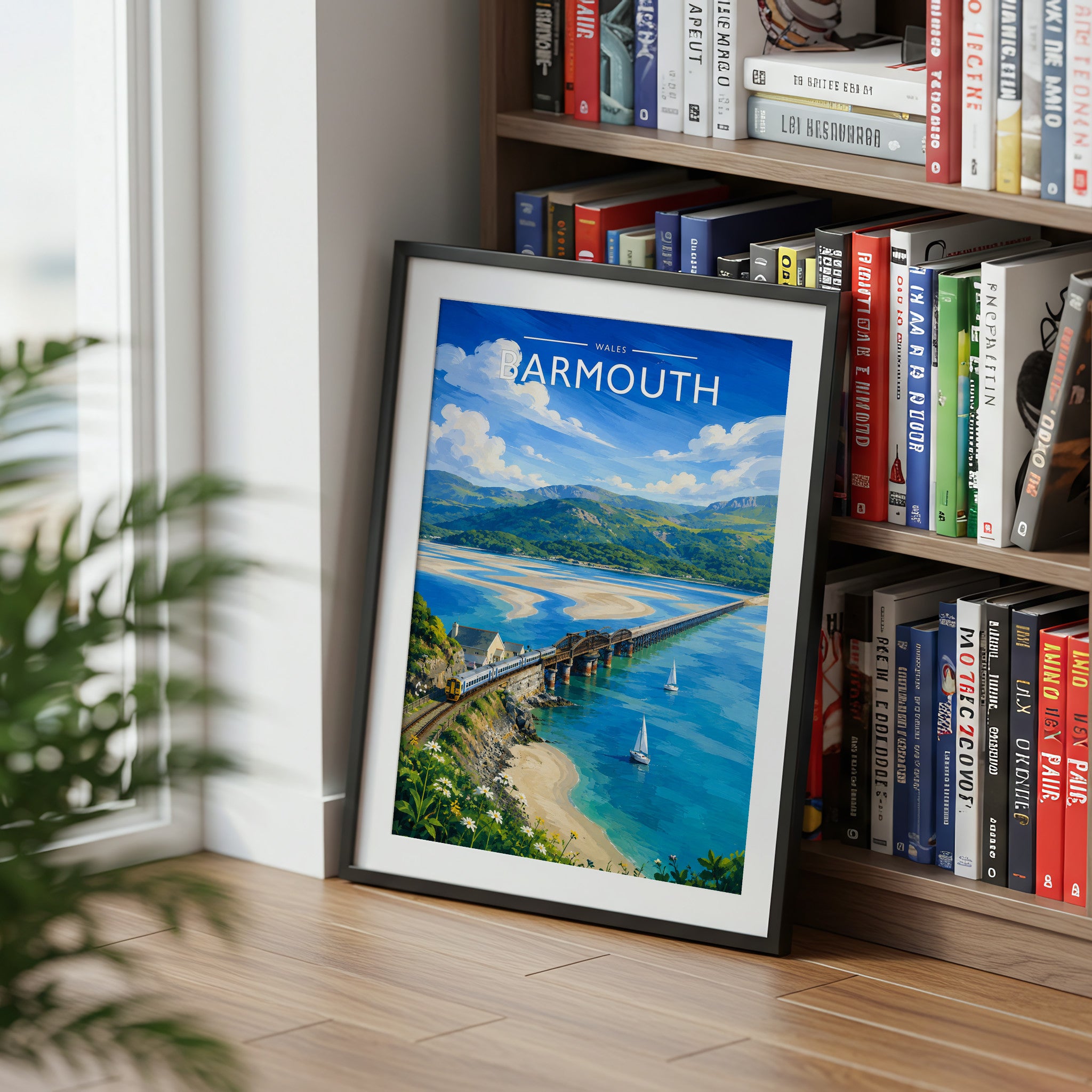 Barmouth Travel Poster mounted in a black frame