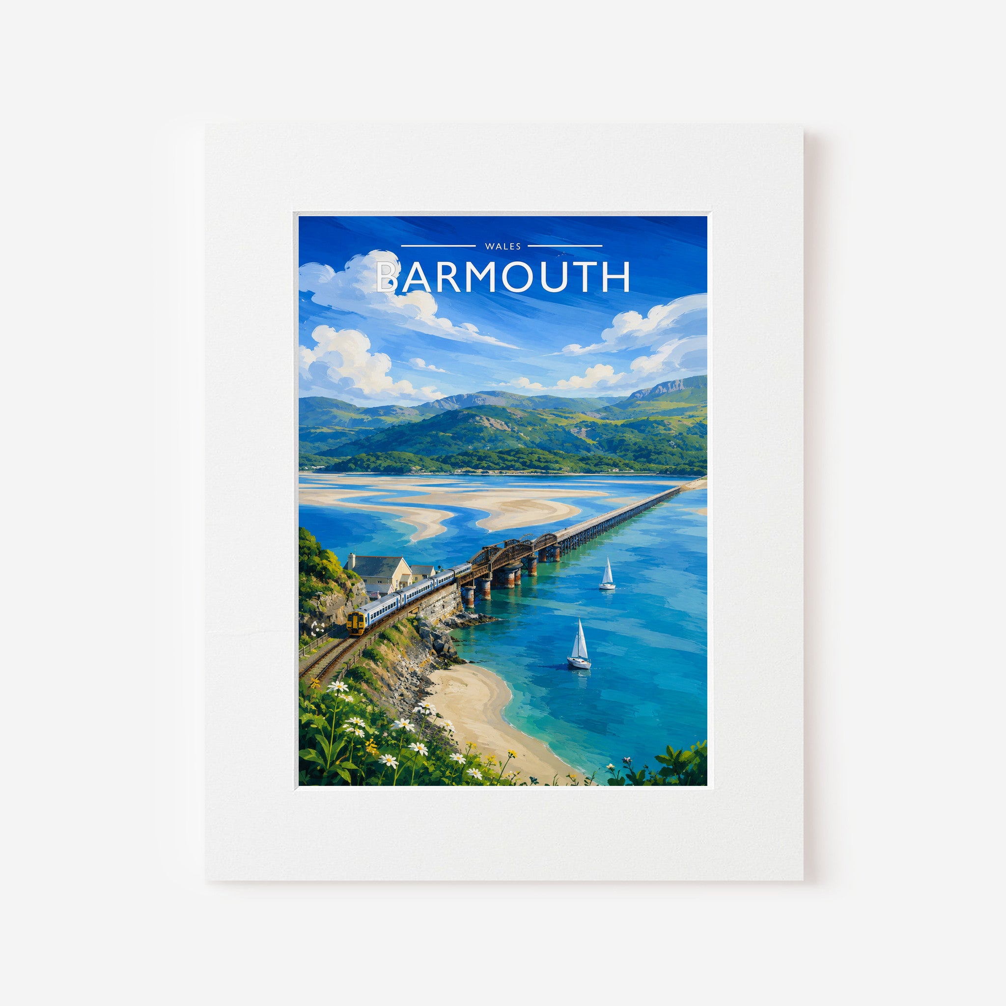 Barmouth Travel Poster in a white mount board