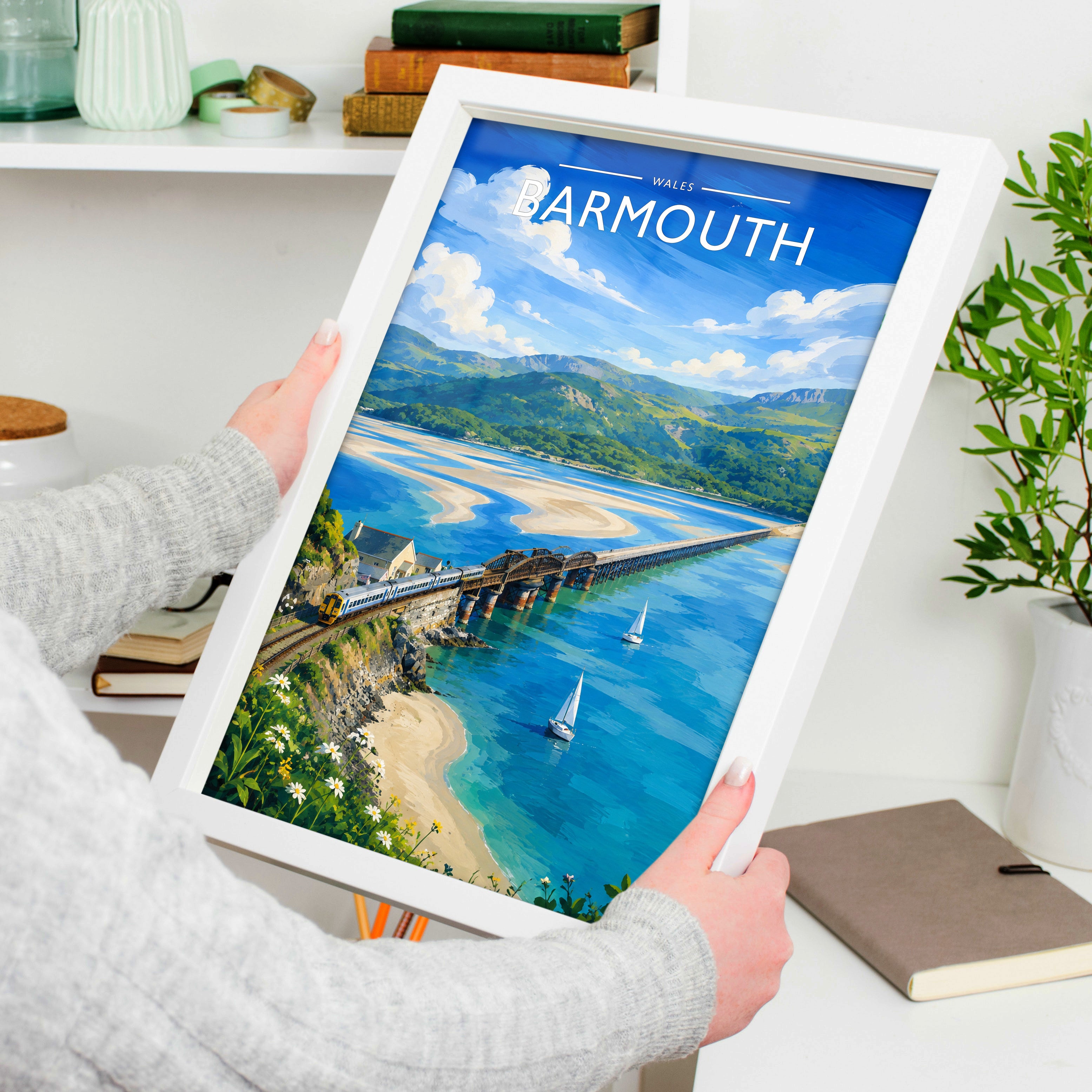 Barmouth Travel Poster held in a white frame