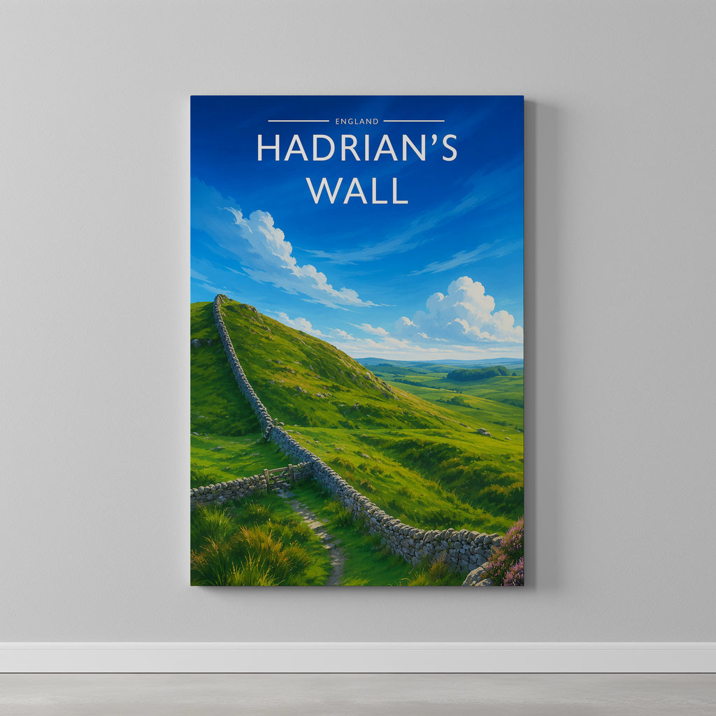Hadrian's Wall #2 Travel Poster as a gallery-wrapped canvas on a plain wall