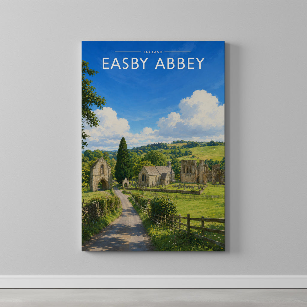 Easby Abbey Travel Poster as a gallery-wrapped canvas on a plain wall