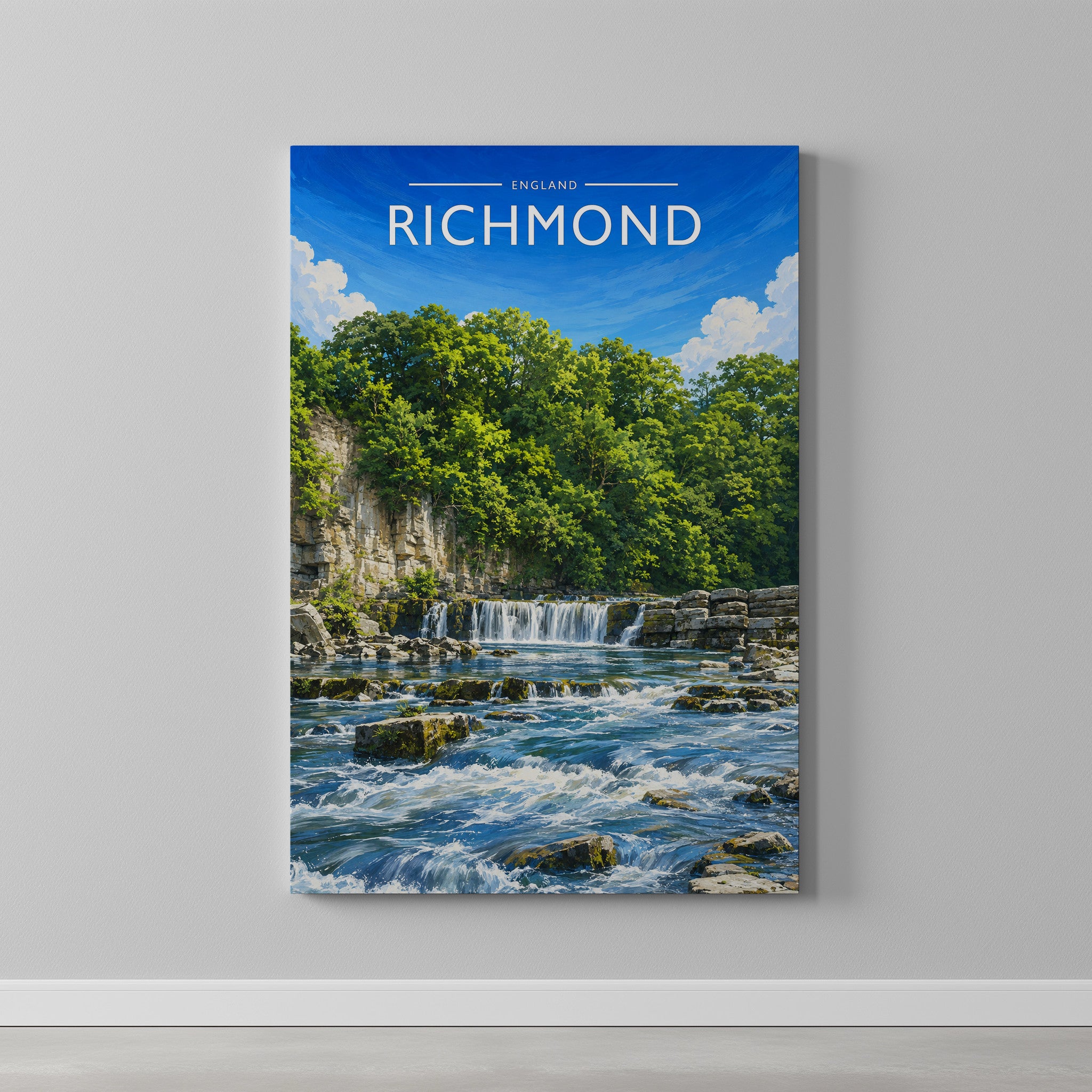 Richmond #4 Travel Poster as a gallery-wrapped canvas on a plain wall