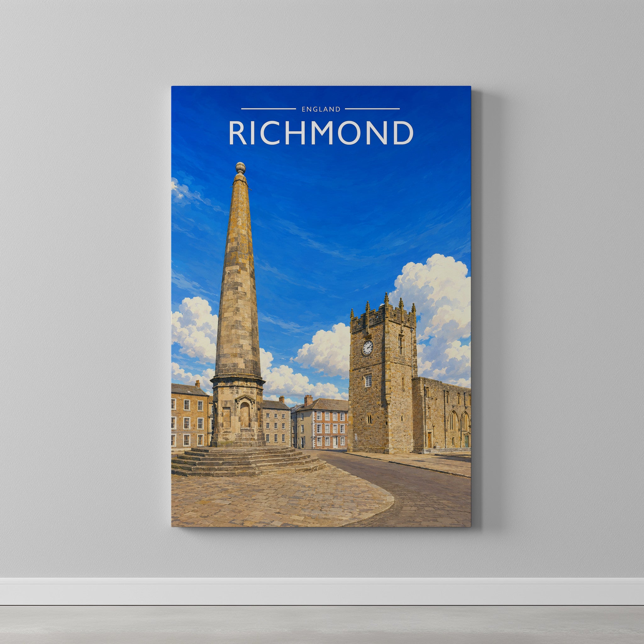 Richmond #5 Travel Poster as a gallery-wrapped canvas on a plain wall