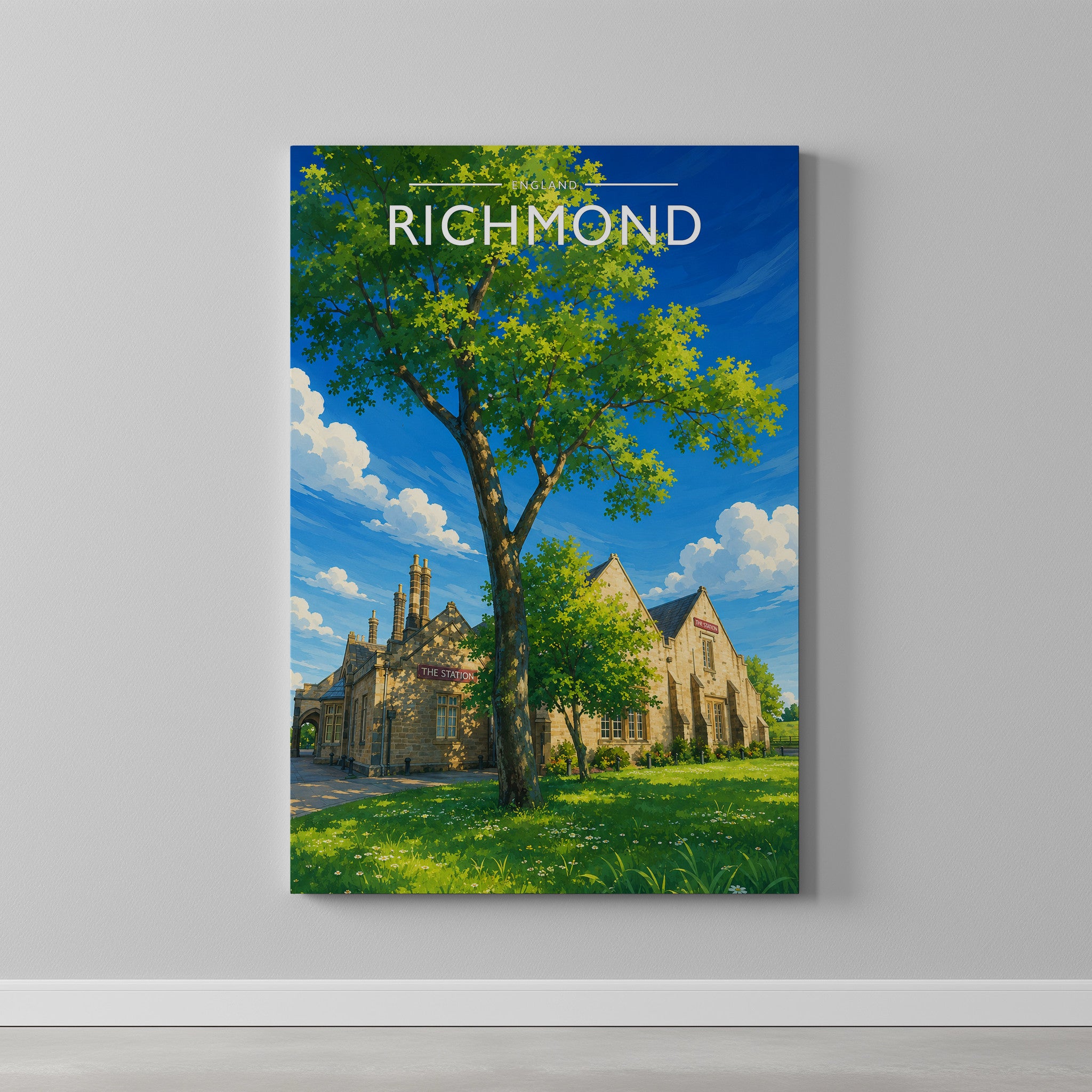 Richmond #7 Travel Poster as a gallery-wrapped canvas on a plain wall