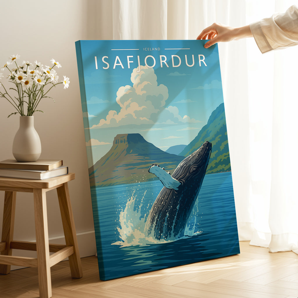 Isafjordur Travel Poster as a gallery-wrapped canvas
