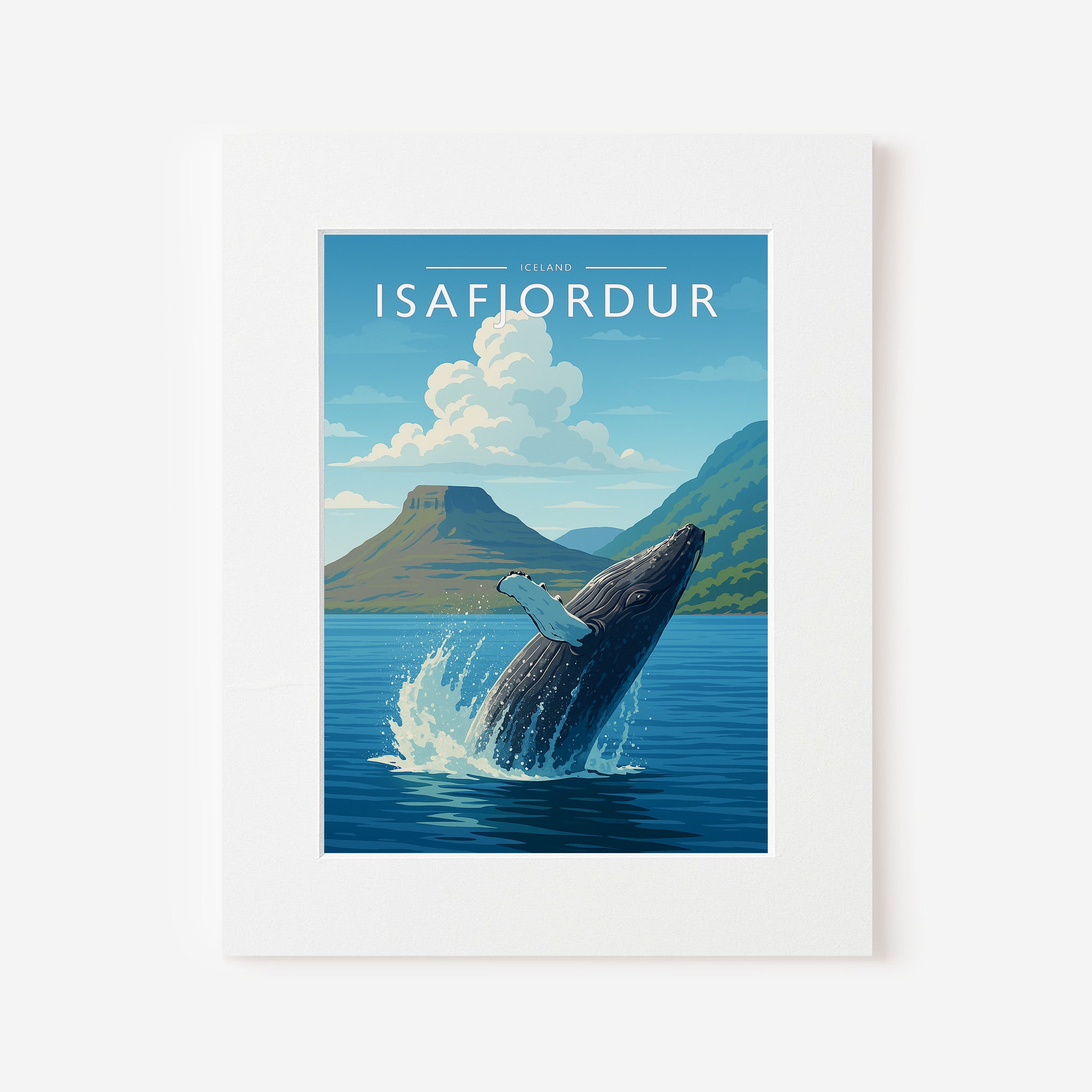 Isafjordur Travel Poster in a white mount