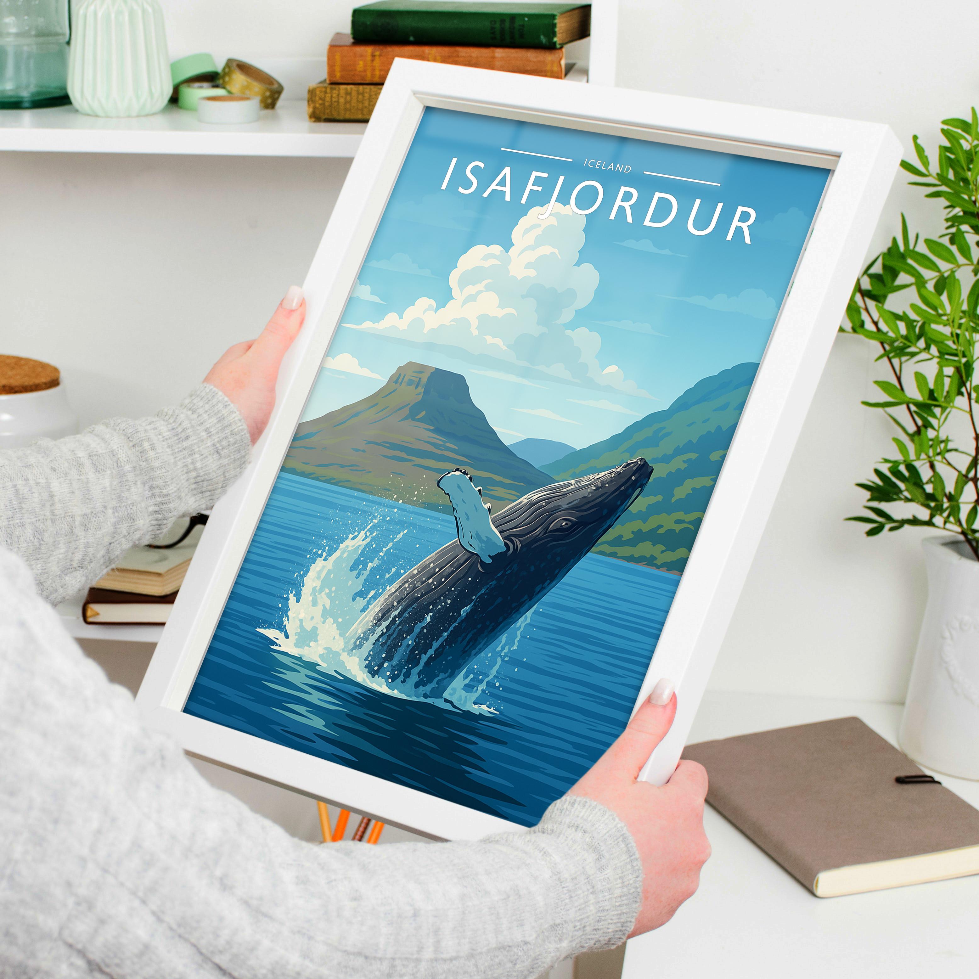 Isafjordur Travel Poster held in a white frame