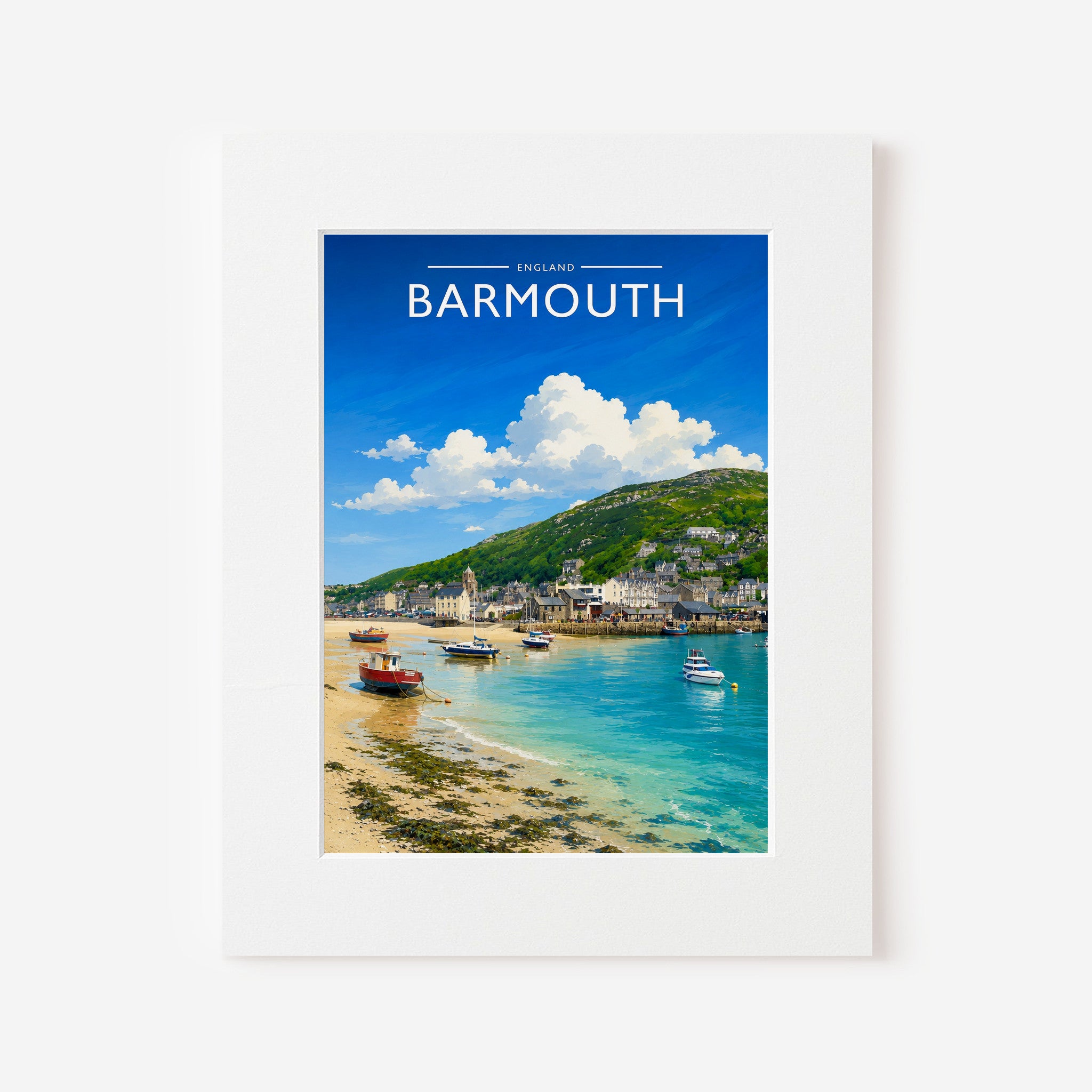 Barmouth #2 Travel Poster in a white mount board