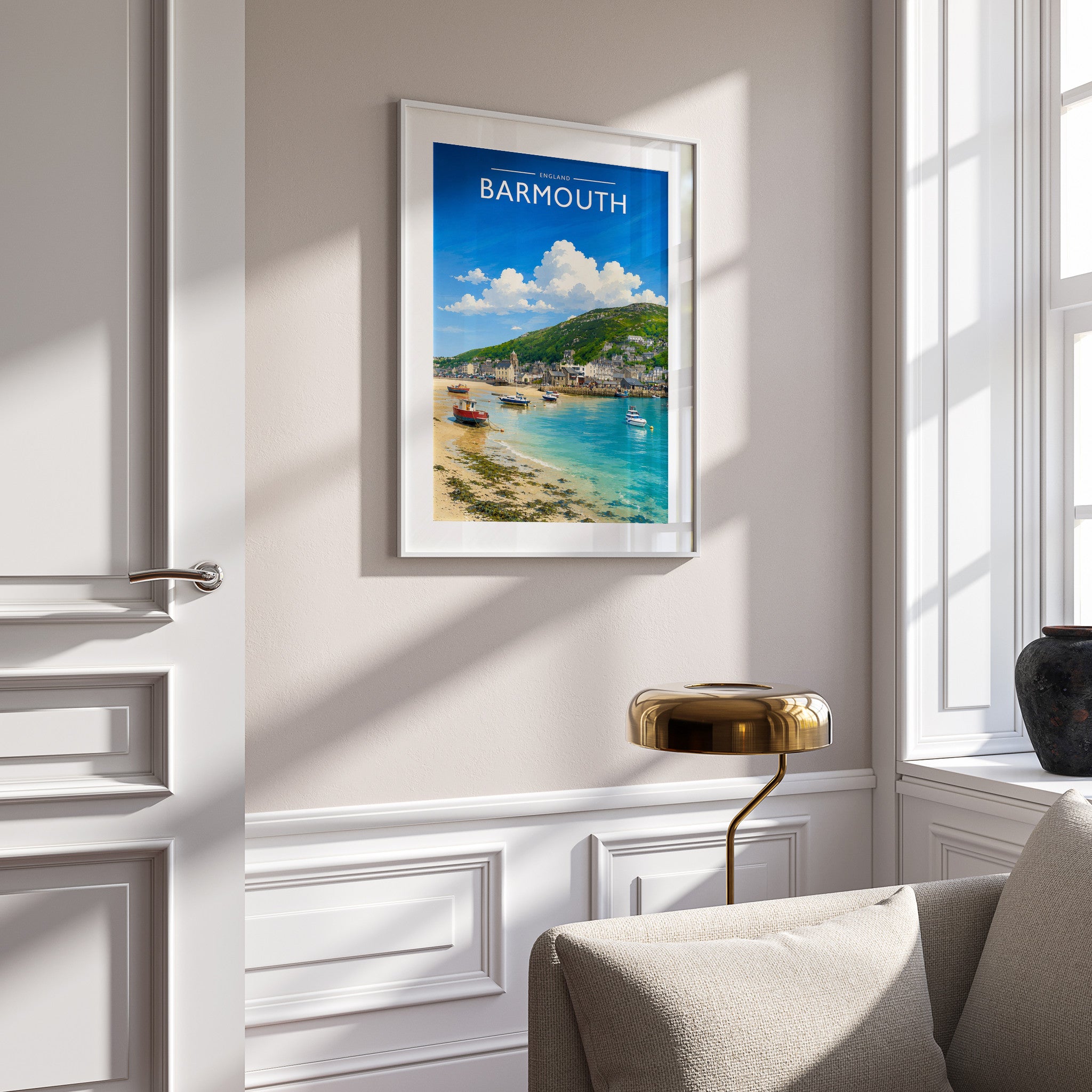 Barmouth #2 Travel Poster mounted in a white frame