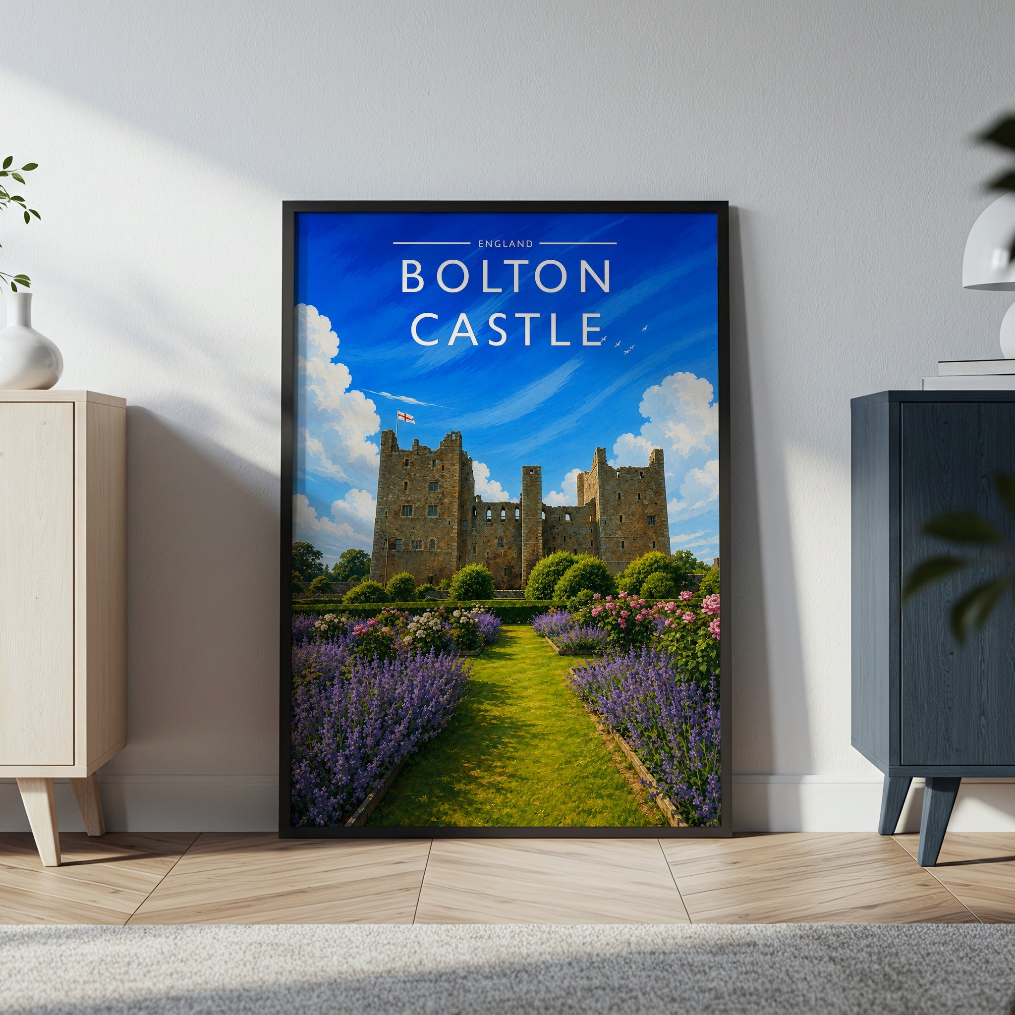 Bolton Castle Travel Poster in a black frame