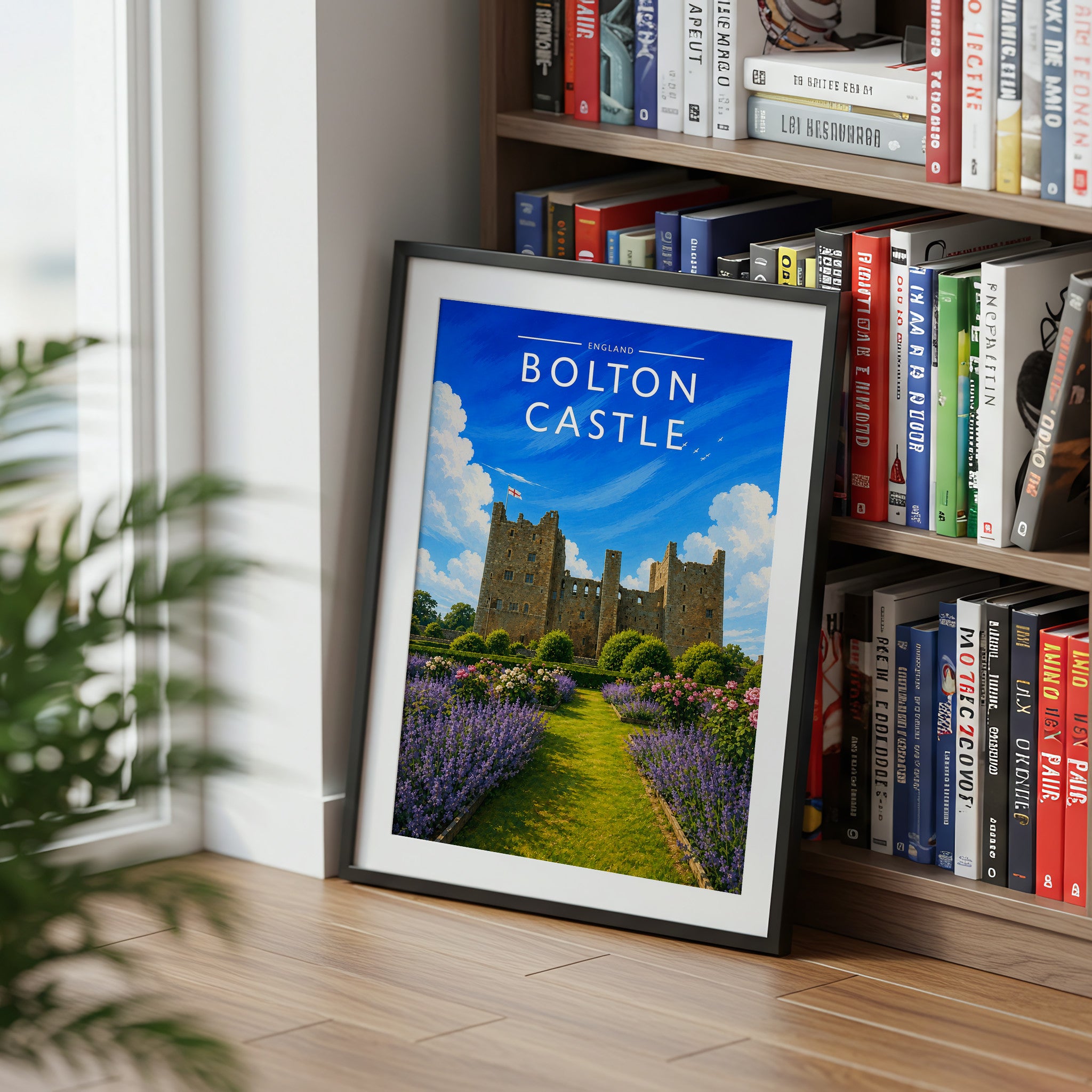 Bolton Castle Travel Poster mounted in a black frame
