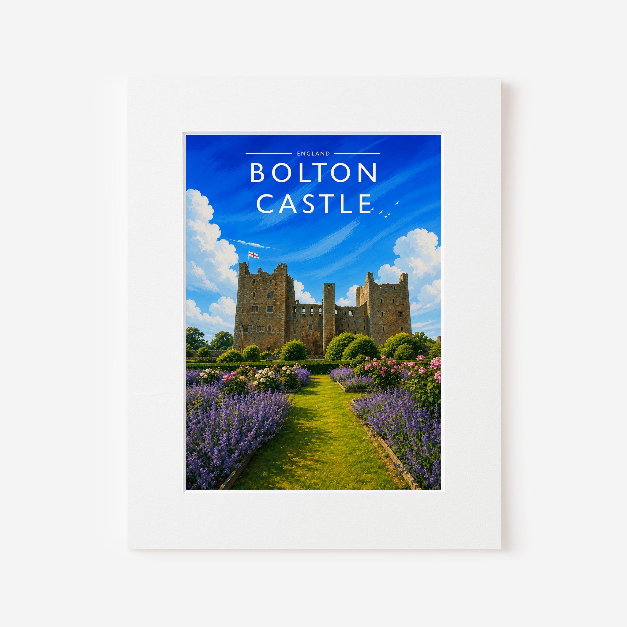 Bolton Castle Travel Poster in a white mount board