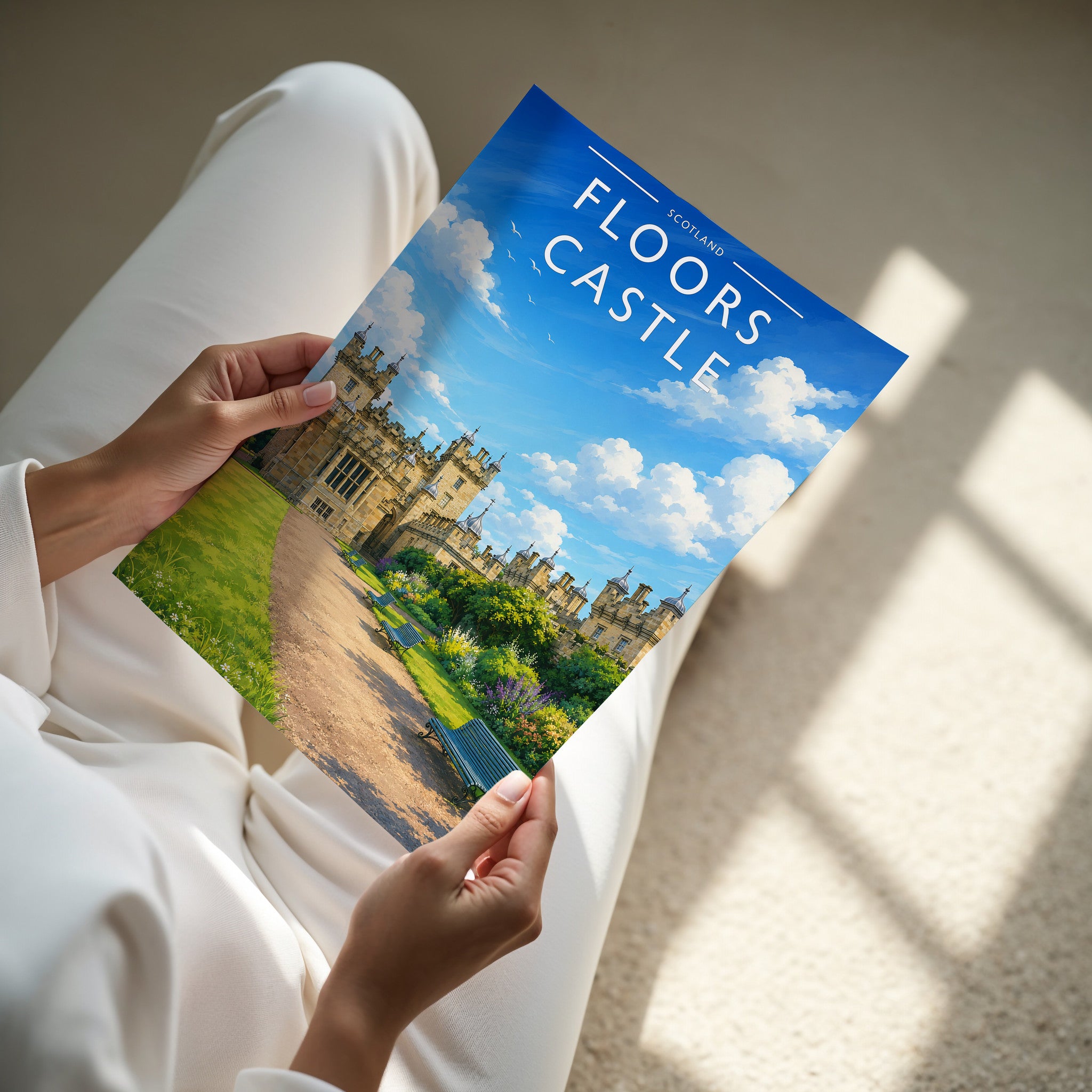 Floors Castle Travel Poster - A4 print in hand
