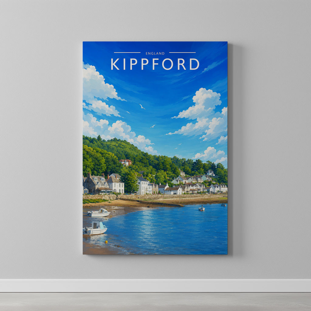 Kippford Travel Poster as a gallery-wrapped canvas on a plain wall