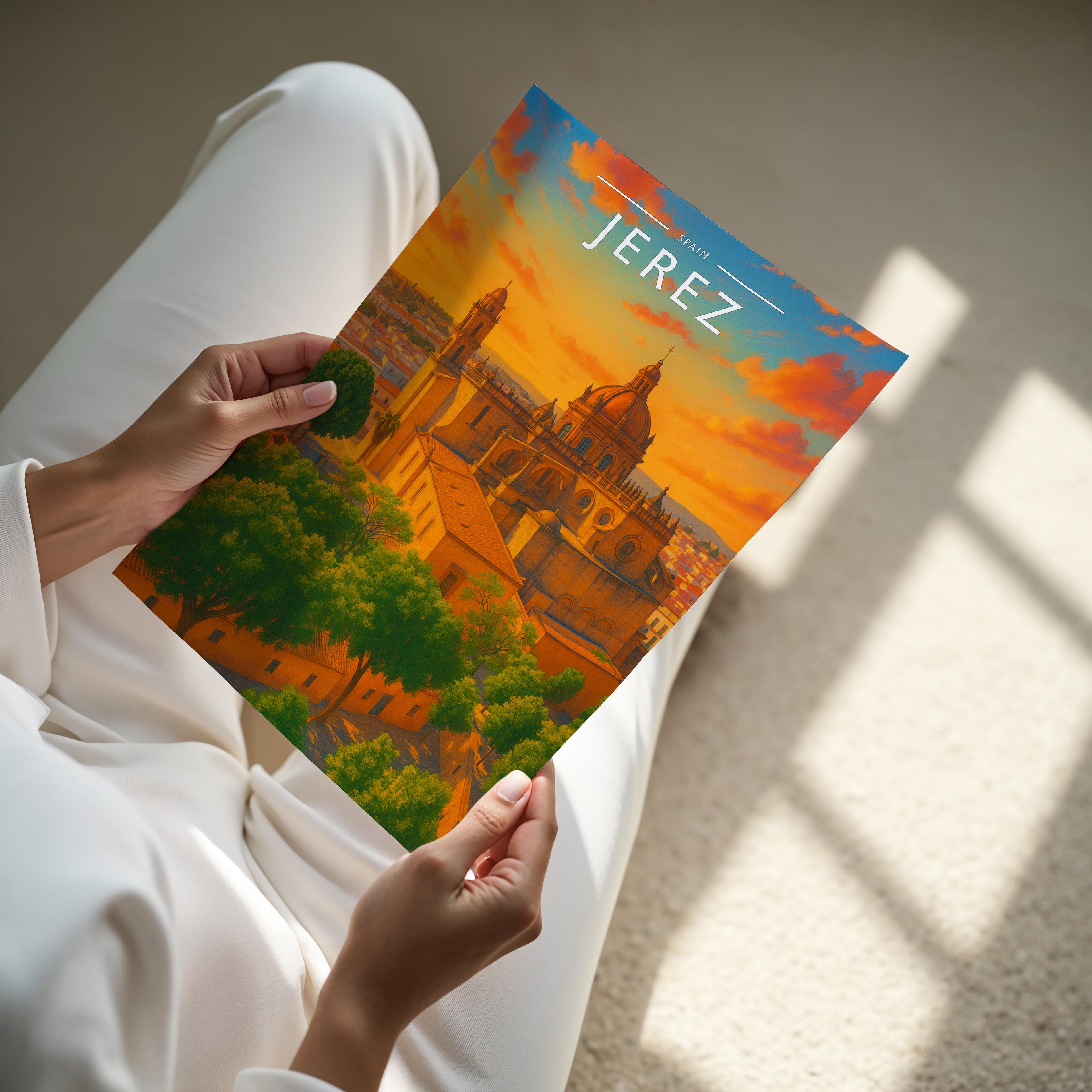 Jerez Travel Poster - A4 print held in hand