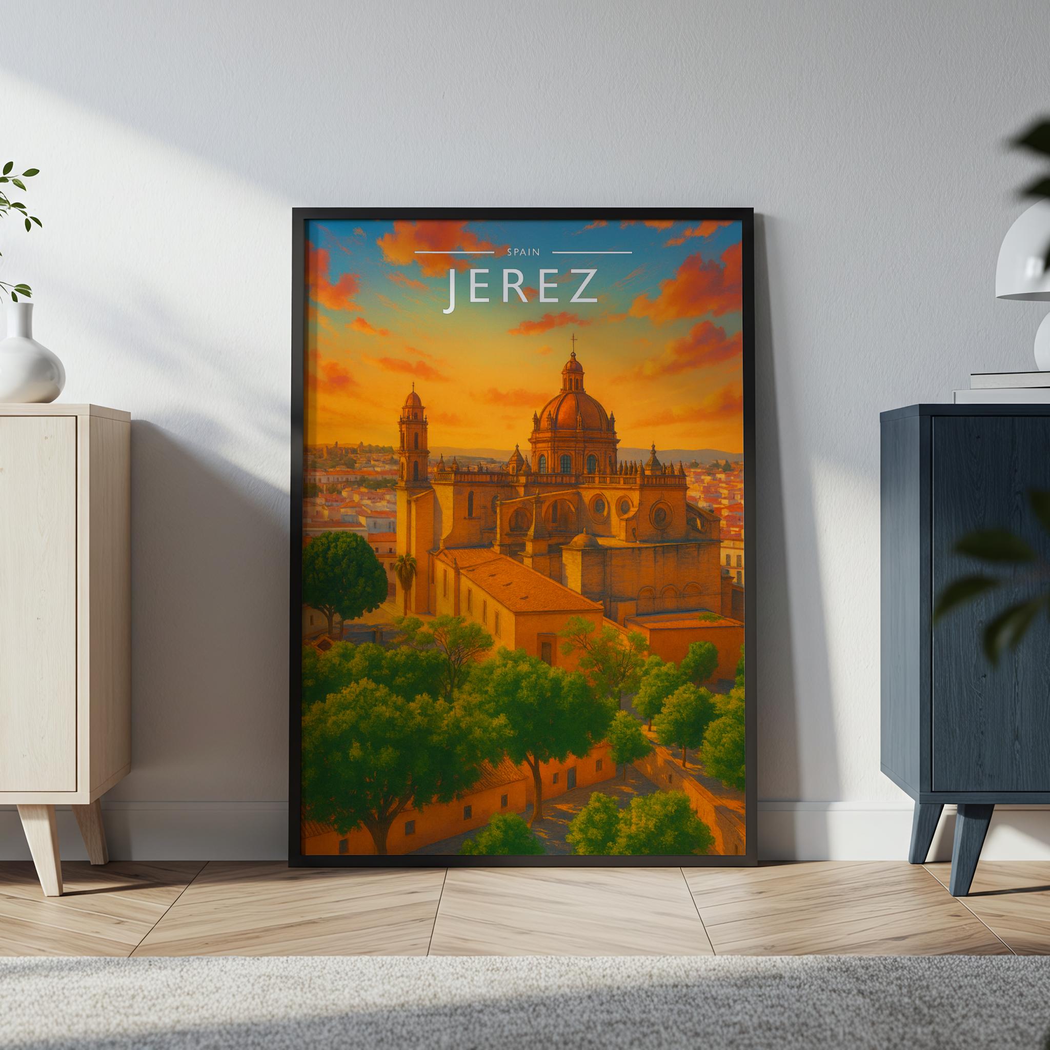 Jerez Travel Poster in a black frame
