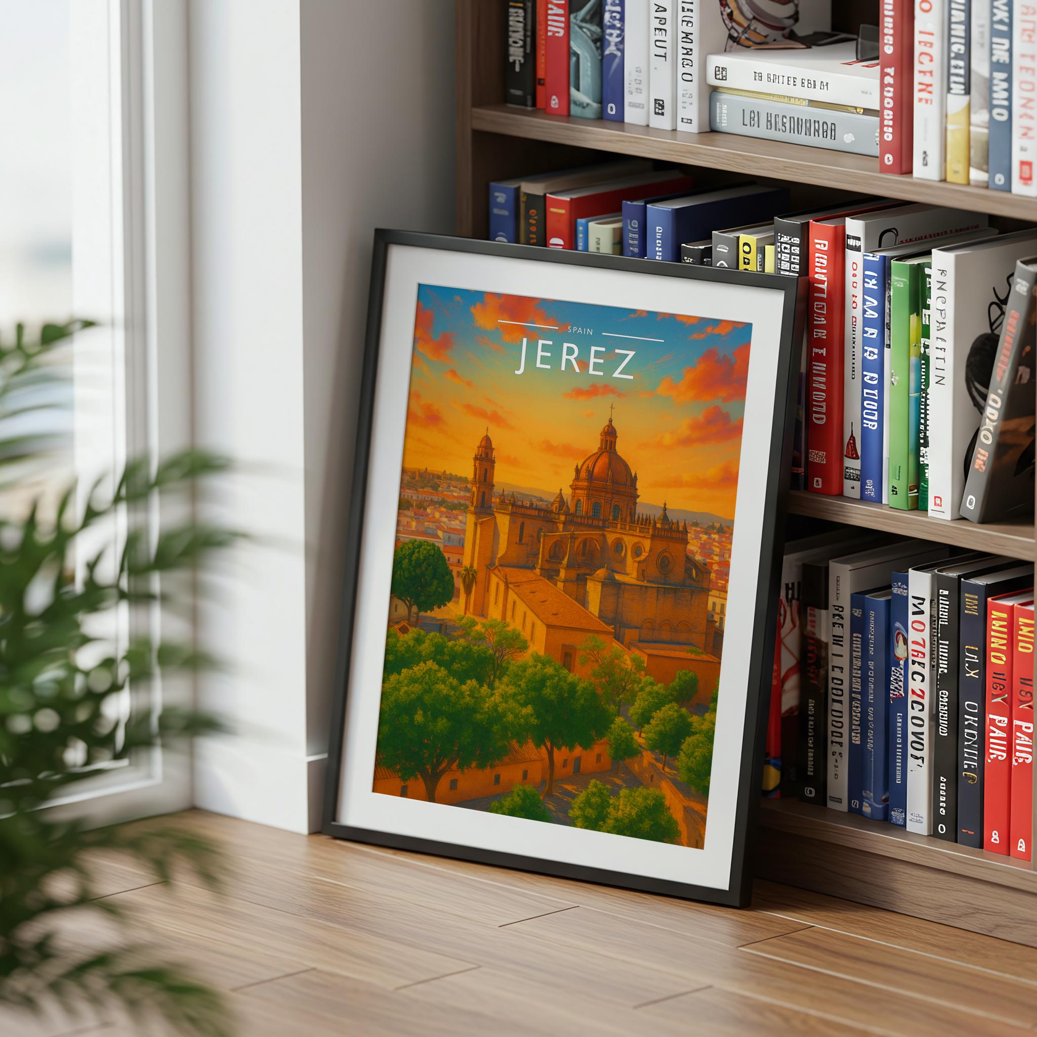 Jerez Travel Poster mounted in a black frame