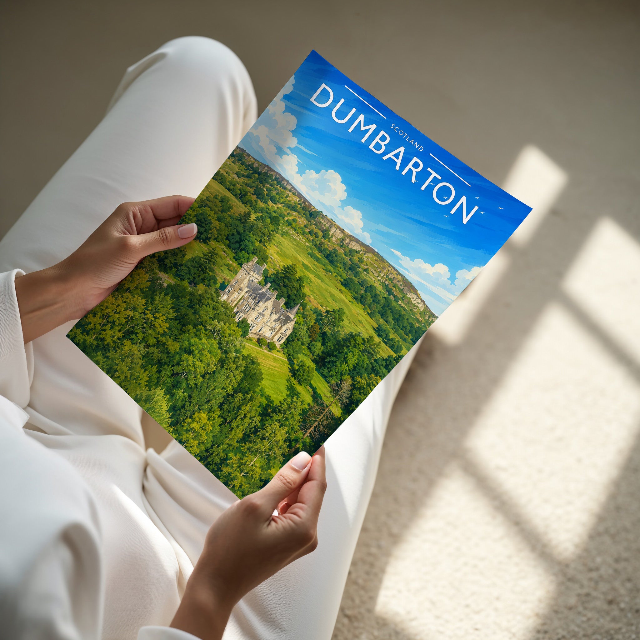 Dumbarton Travel Poster - A4 print in hand