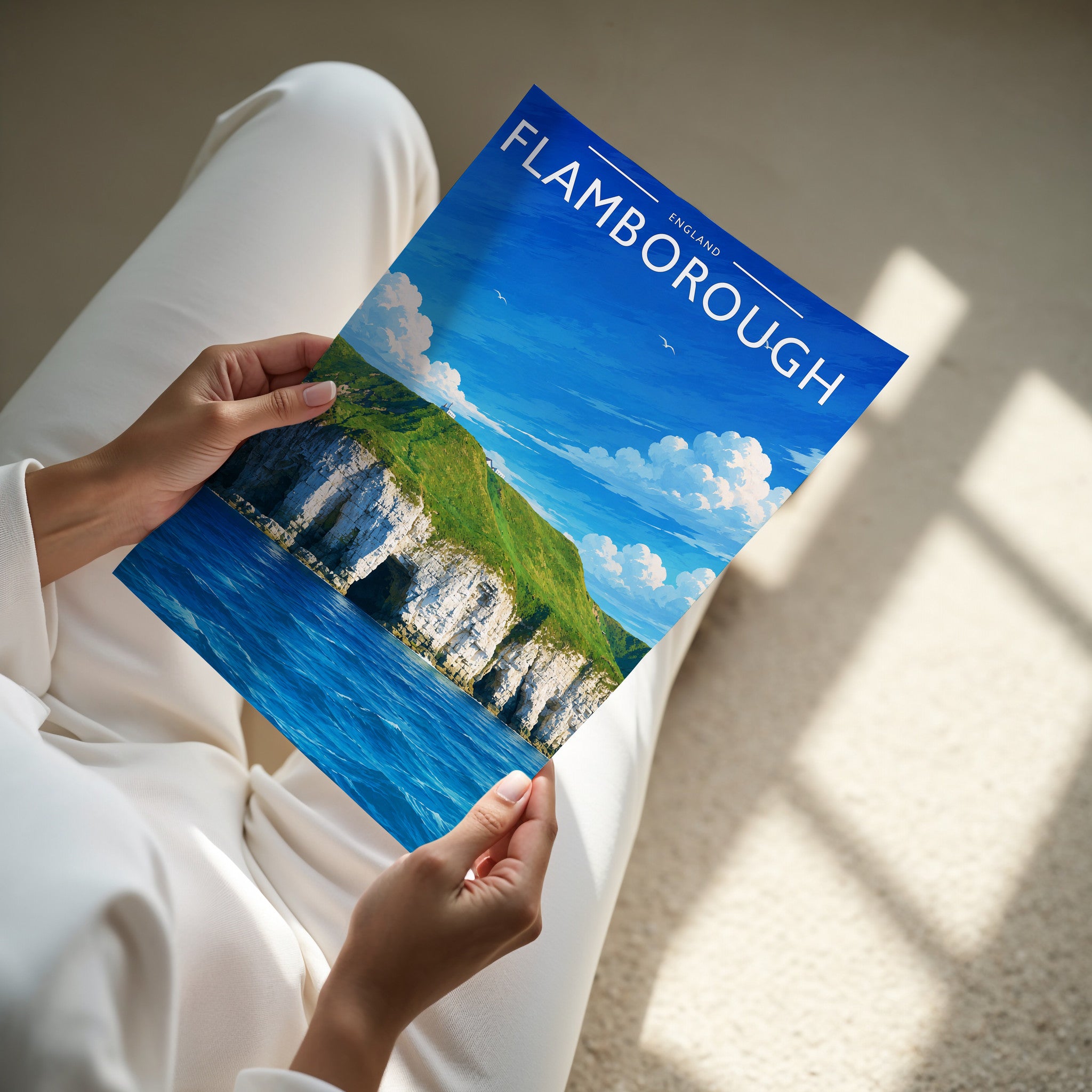 Flamborough Travel Poster - A4 print in hand