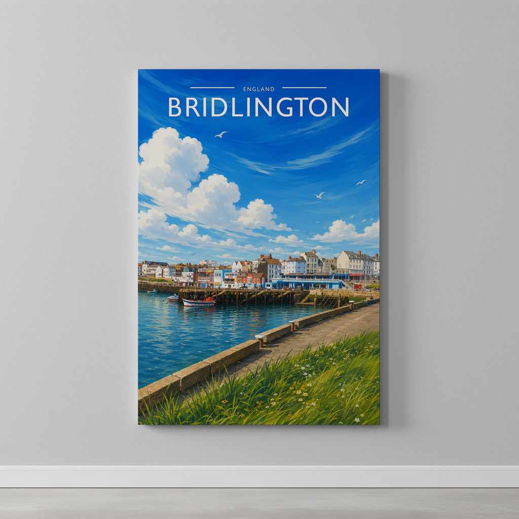 Bridlington Travel Poster as a gallery-wrapped canvas on a plain wall