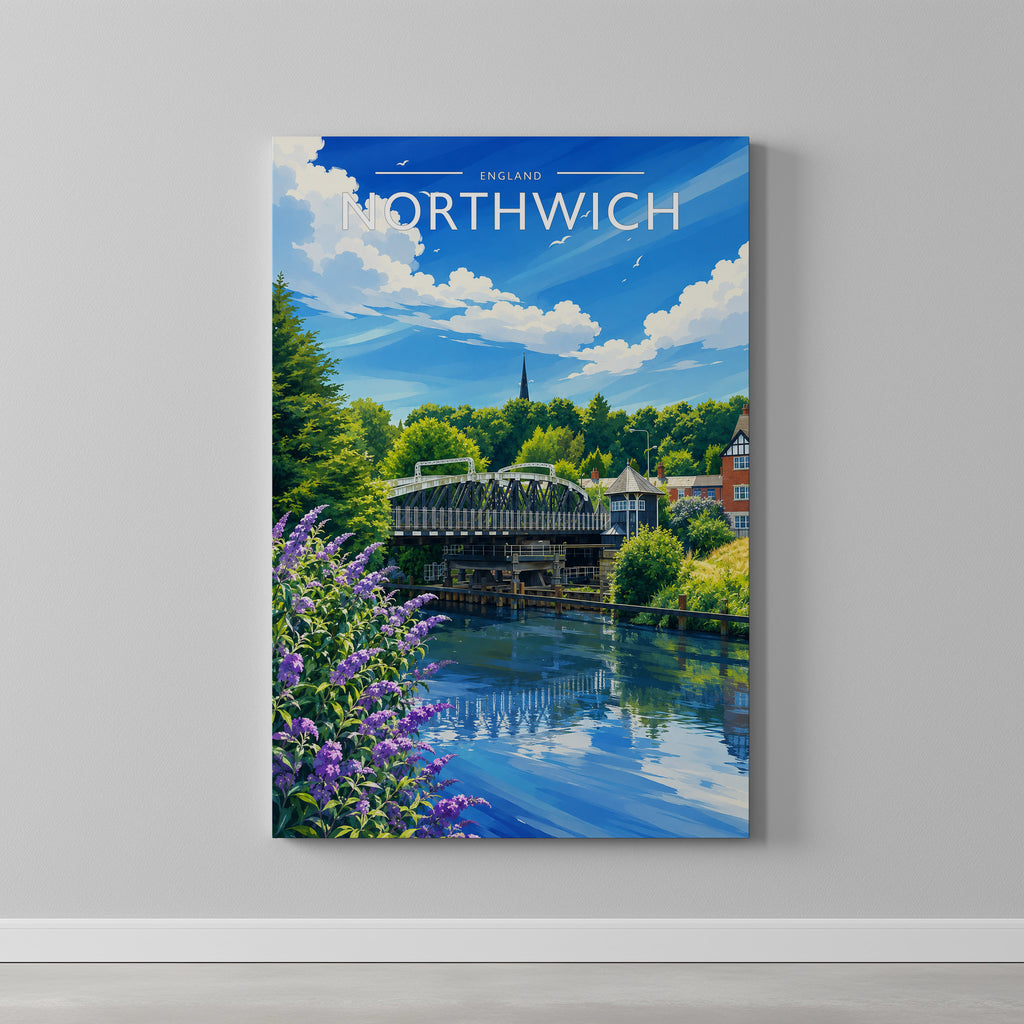 Northwich Travel Poster as a gallery-wrapped canvas on a plain wall