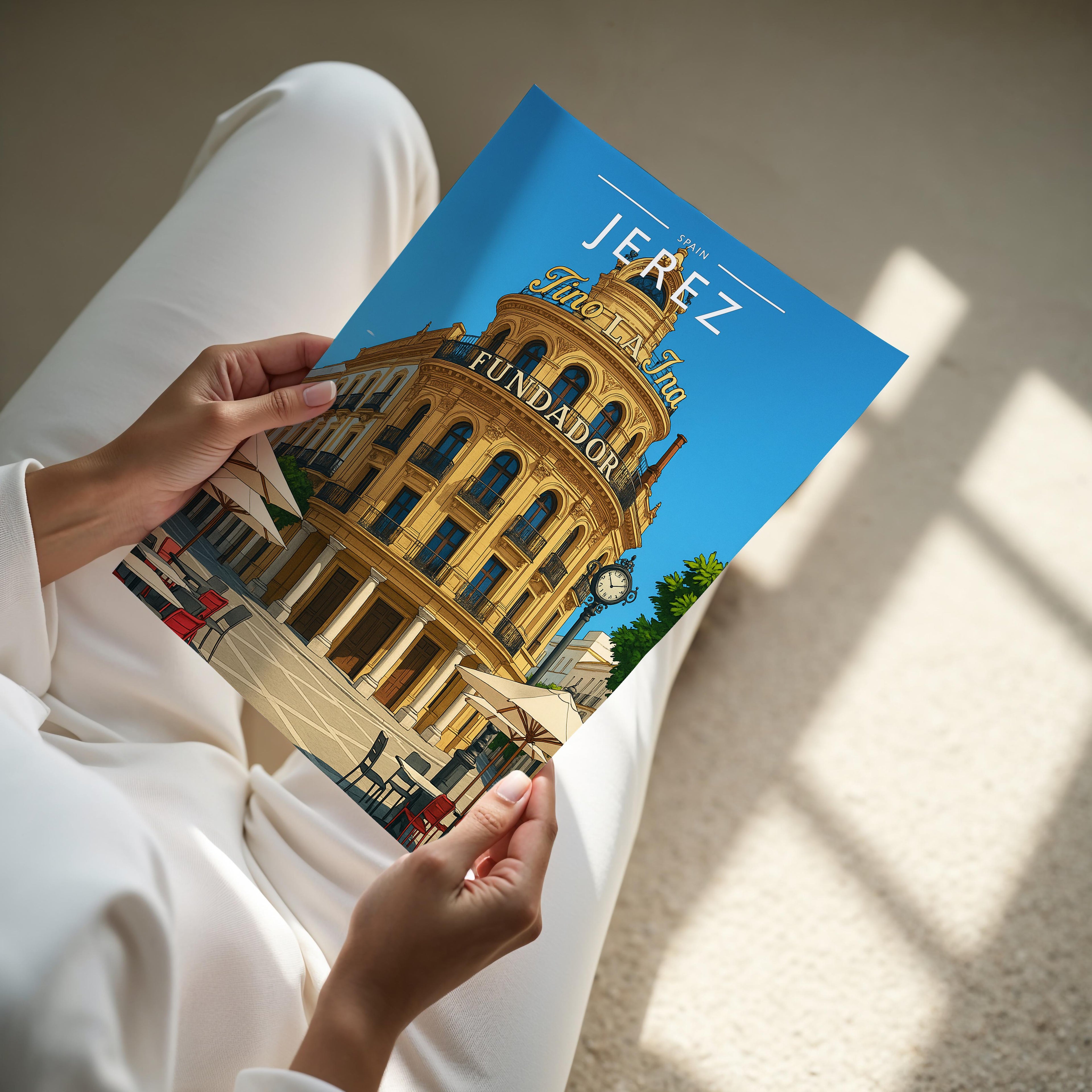 Jerez #2 Travel Poster - A4 print held in hand
