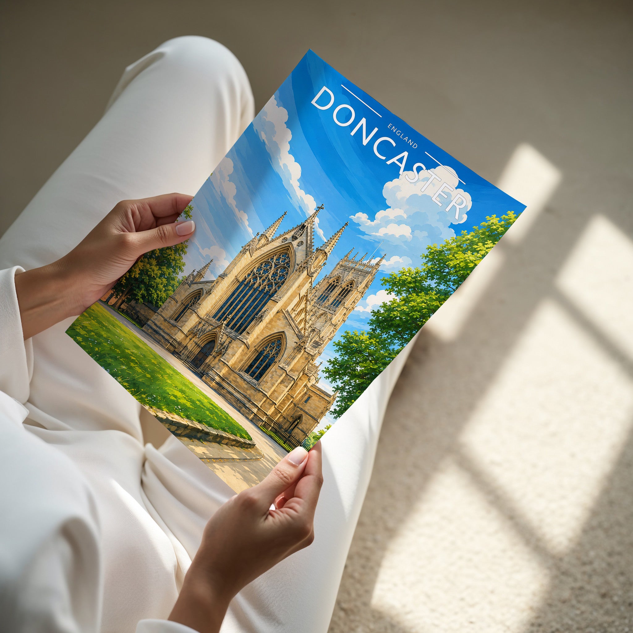 Doncaster Travel Poster - A4 print in hand