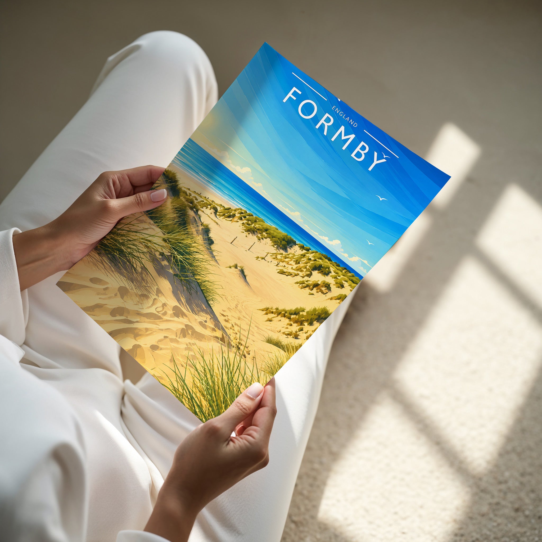 Formby Travel Poster - A4 print in hand