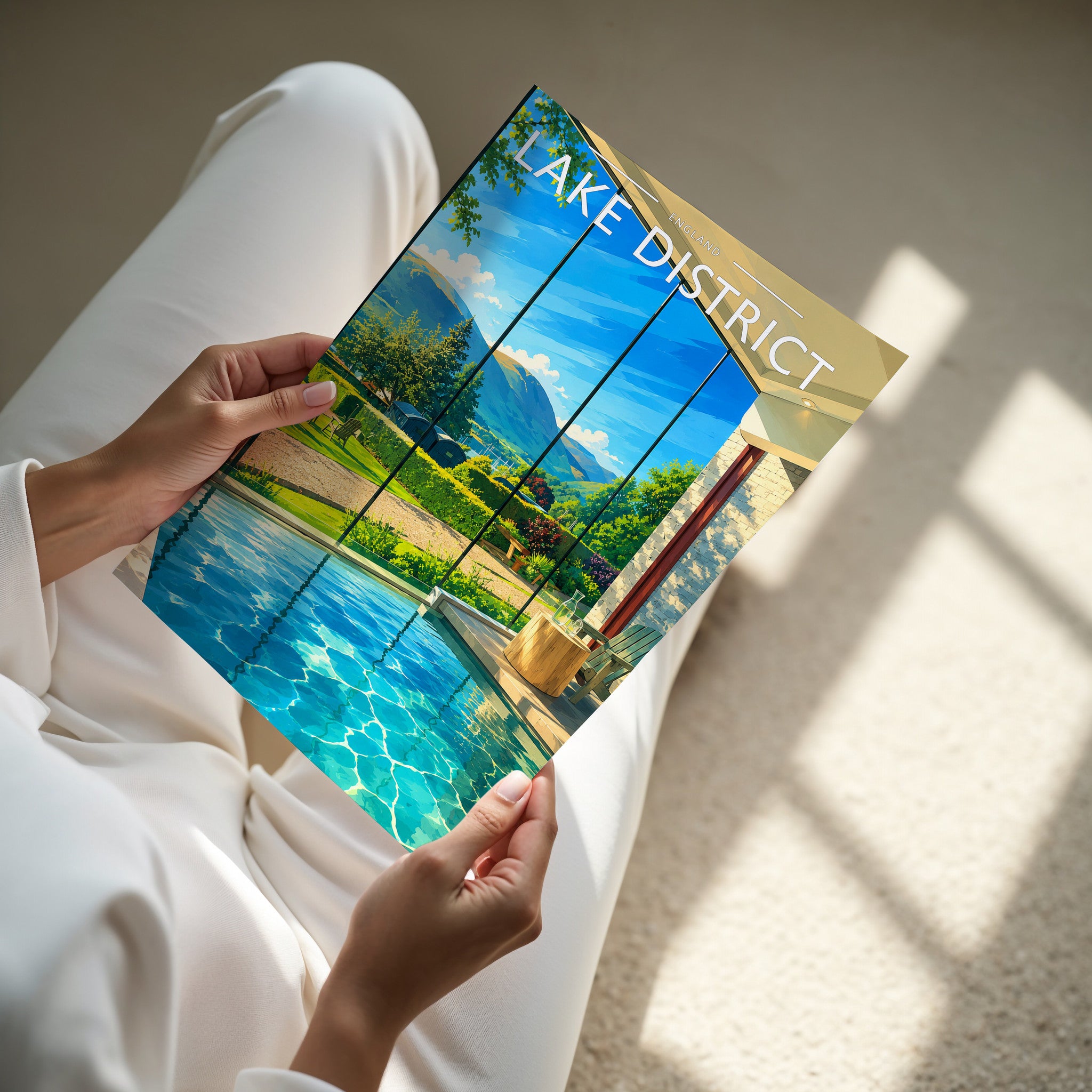 Lake District Travel Poster - A4 print in hand