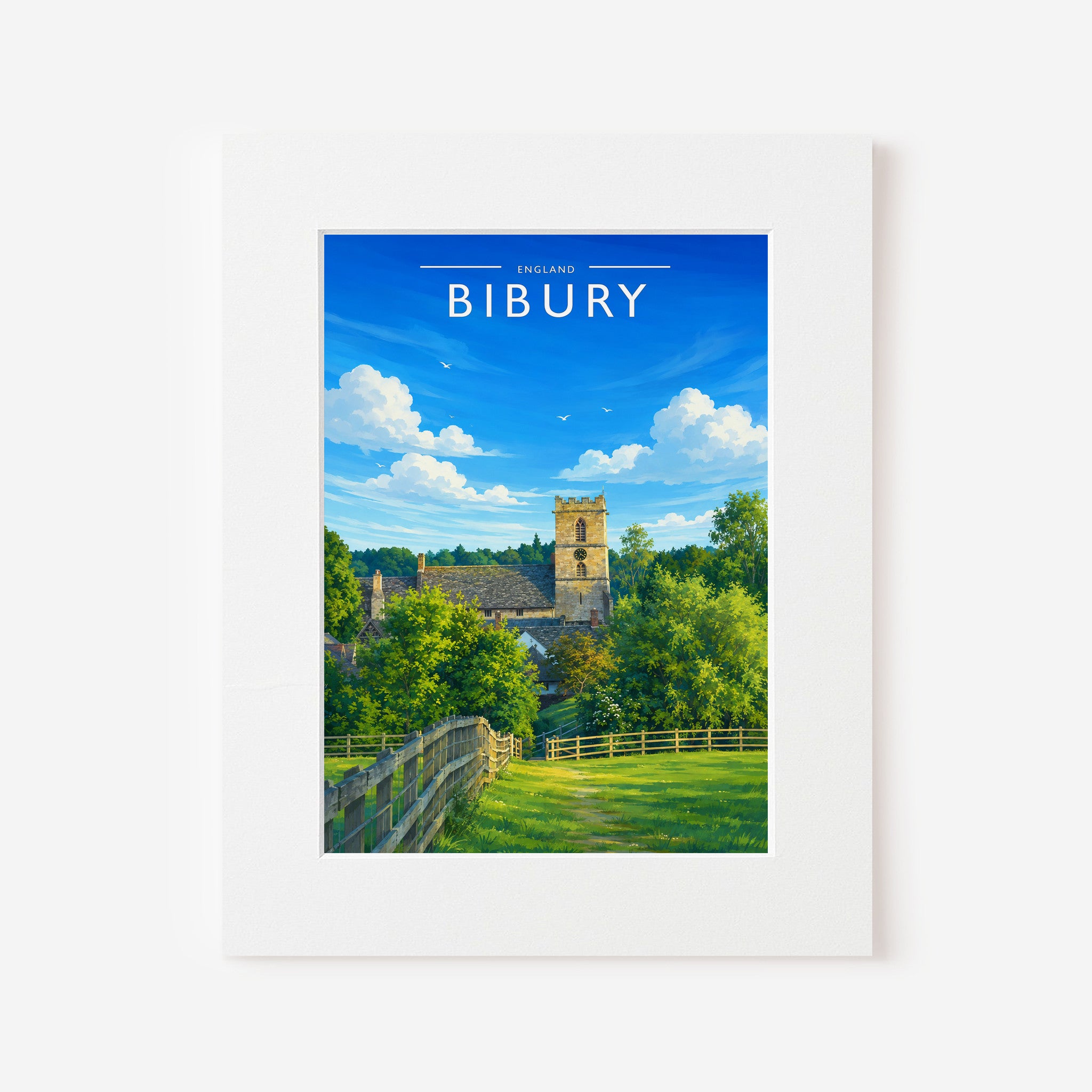 Bibury #2 Travel Poster in a white mount board