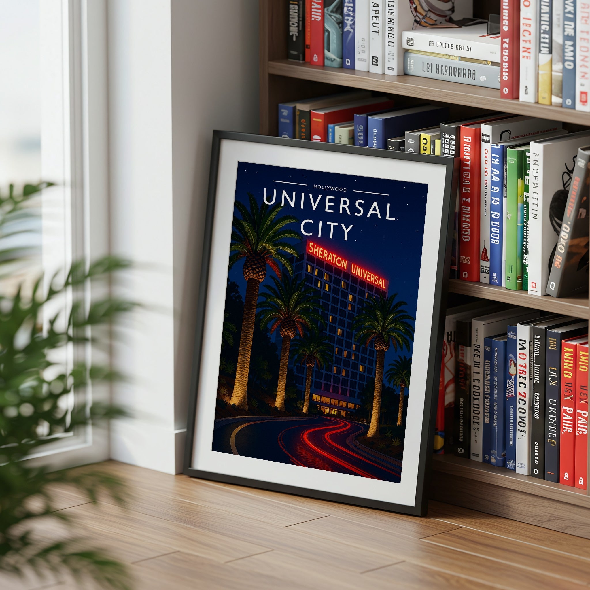 Universal City Travel Poster mounted in a black frame