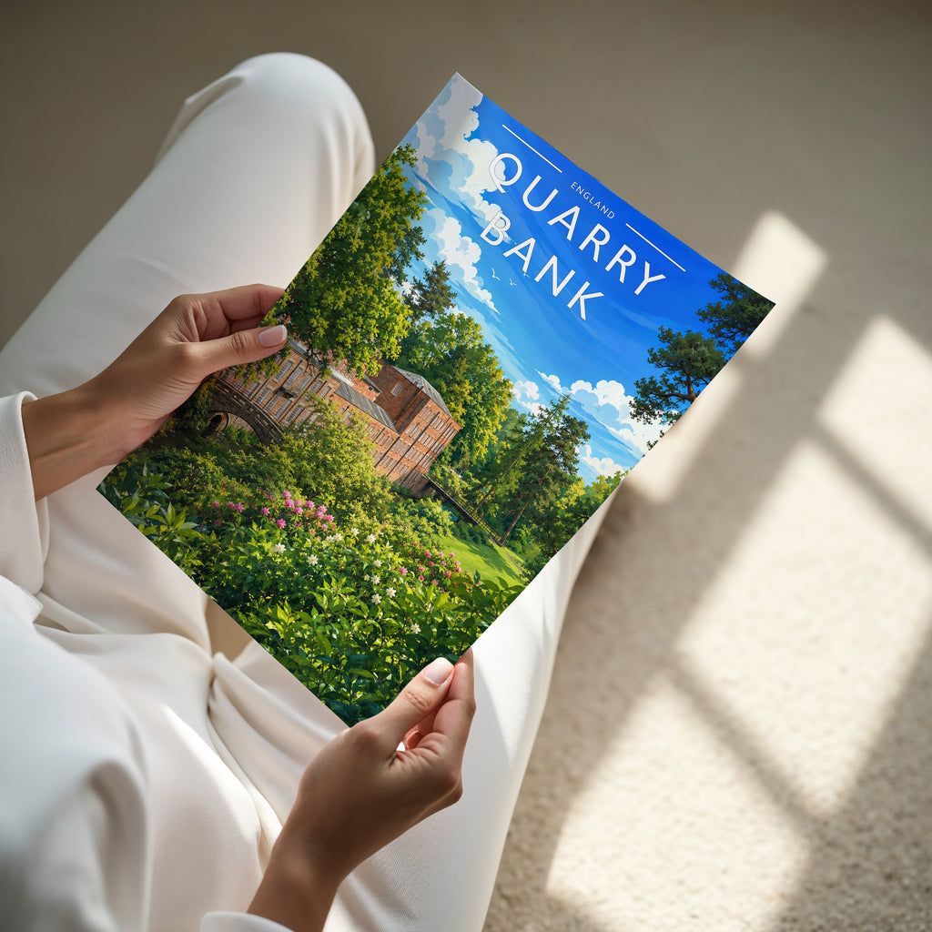 Quarry Bank Travel Poster - A4 print in hand