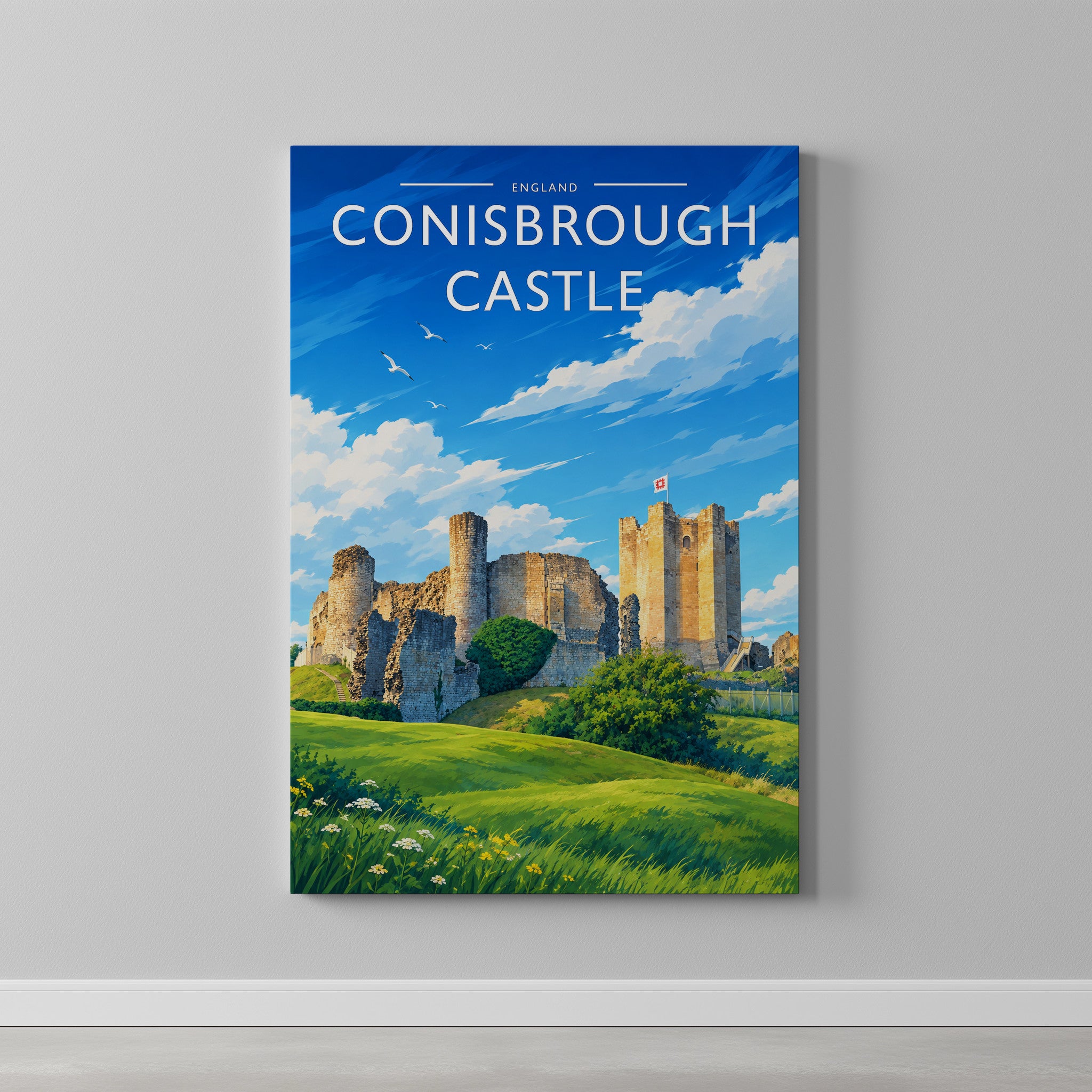 Conisbrough Castle Travel Poster as a gallery-wrapped canvas on a plain wall