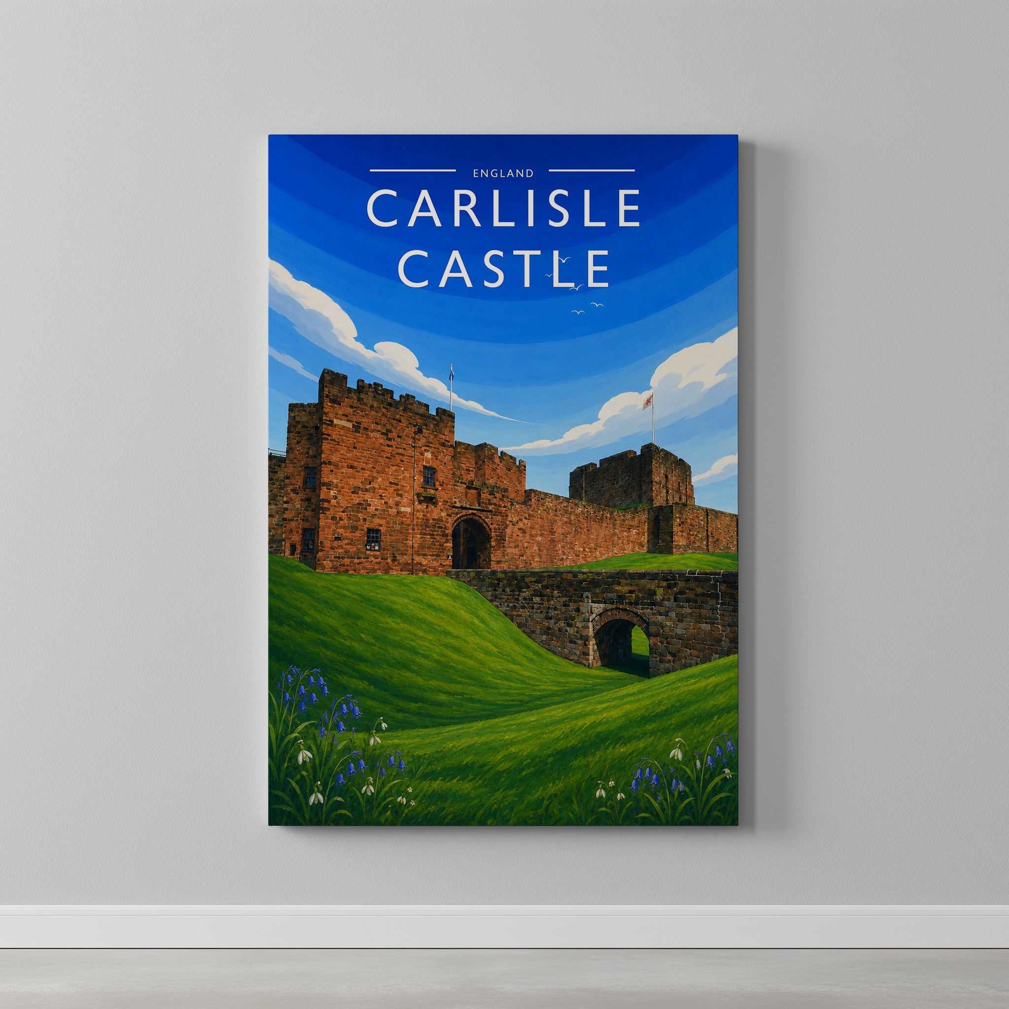 Carlisle Castle Travel Poster as a gallery-wrapped canvas on a plain wall