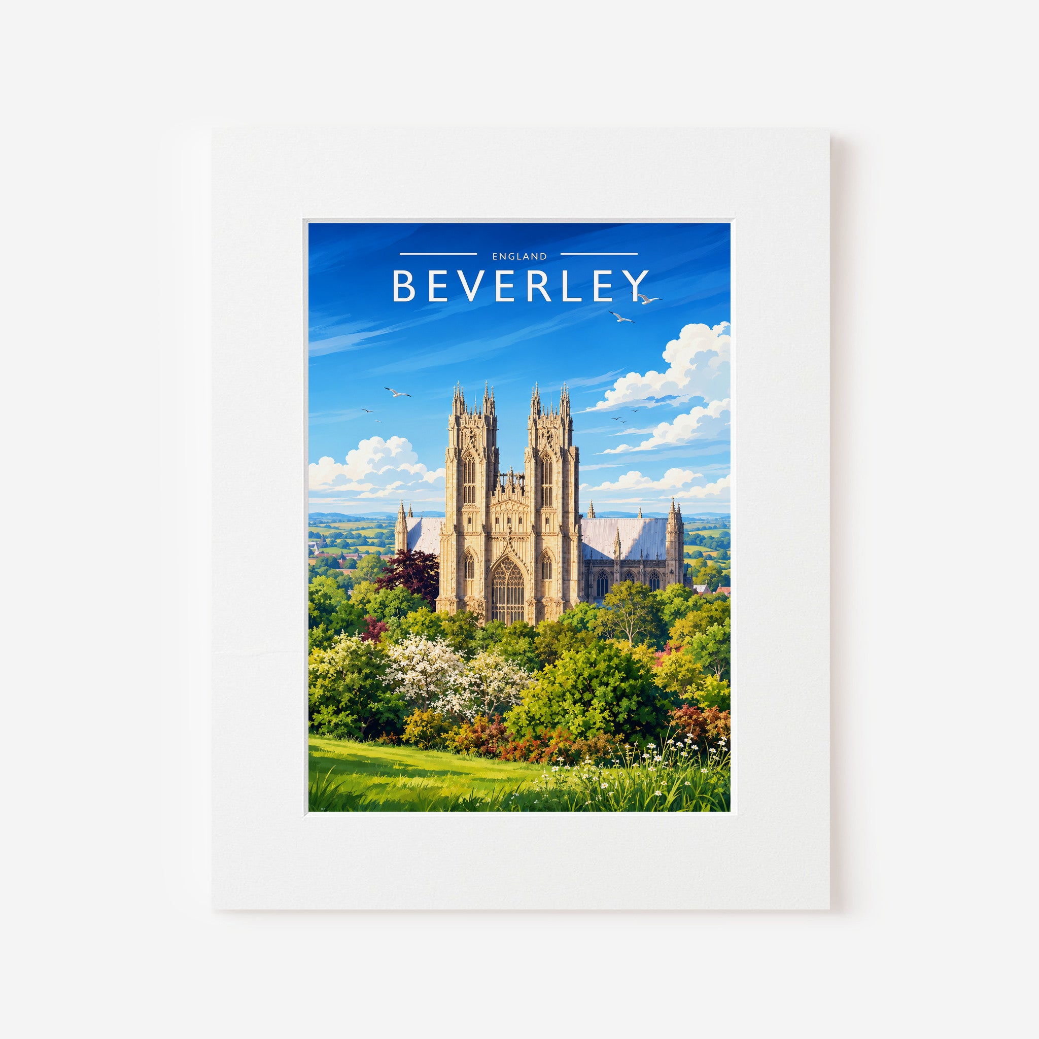 Beverley #3 Travel Poster in a white mount board