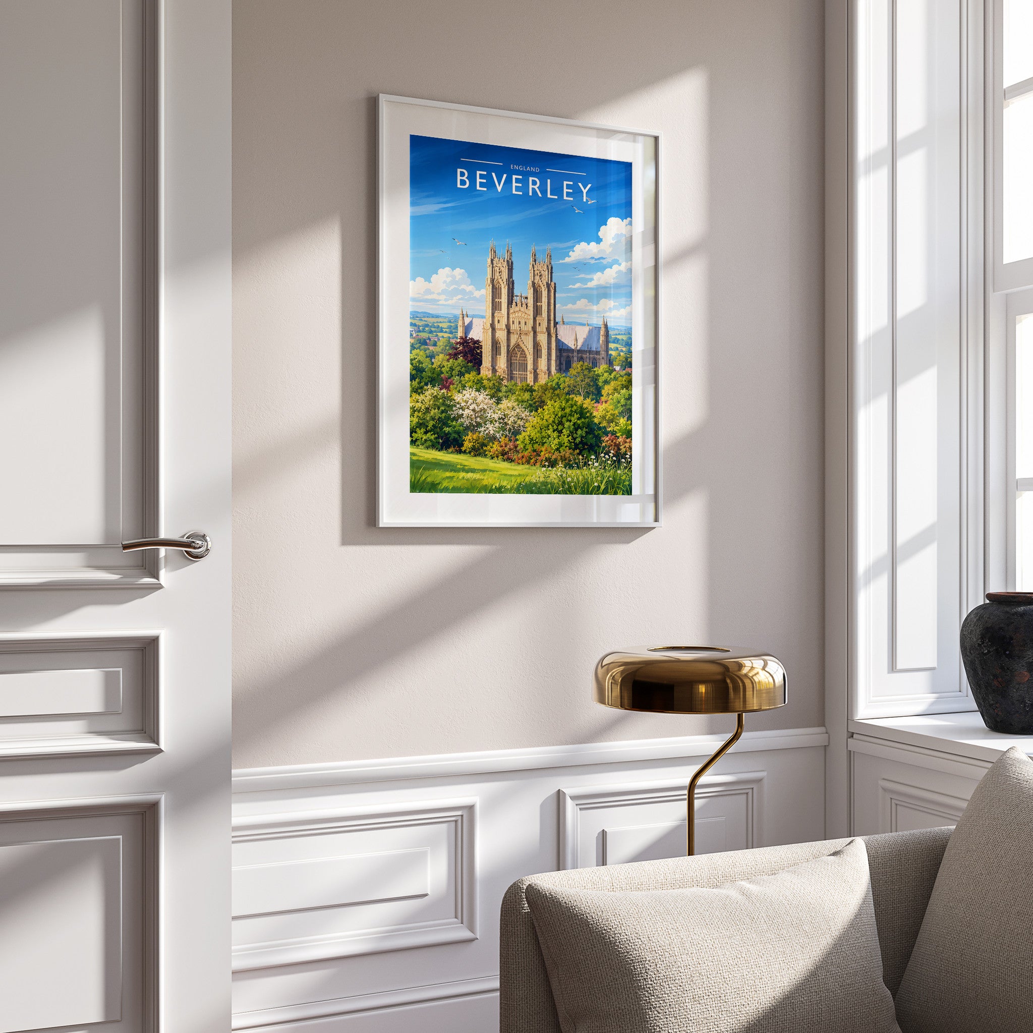 Beverley #3 Travel Poster mounted in a white frame