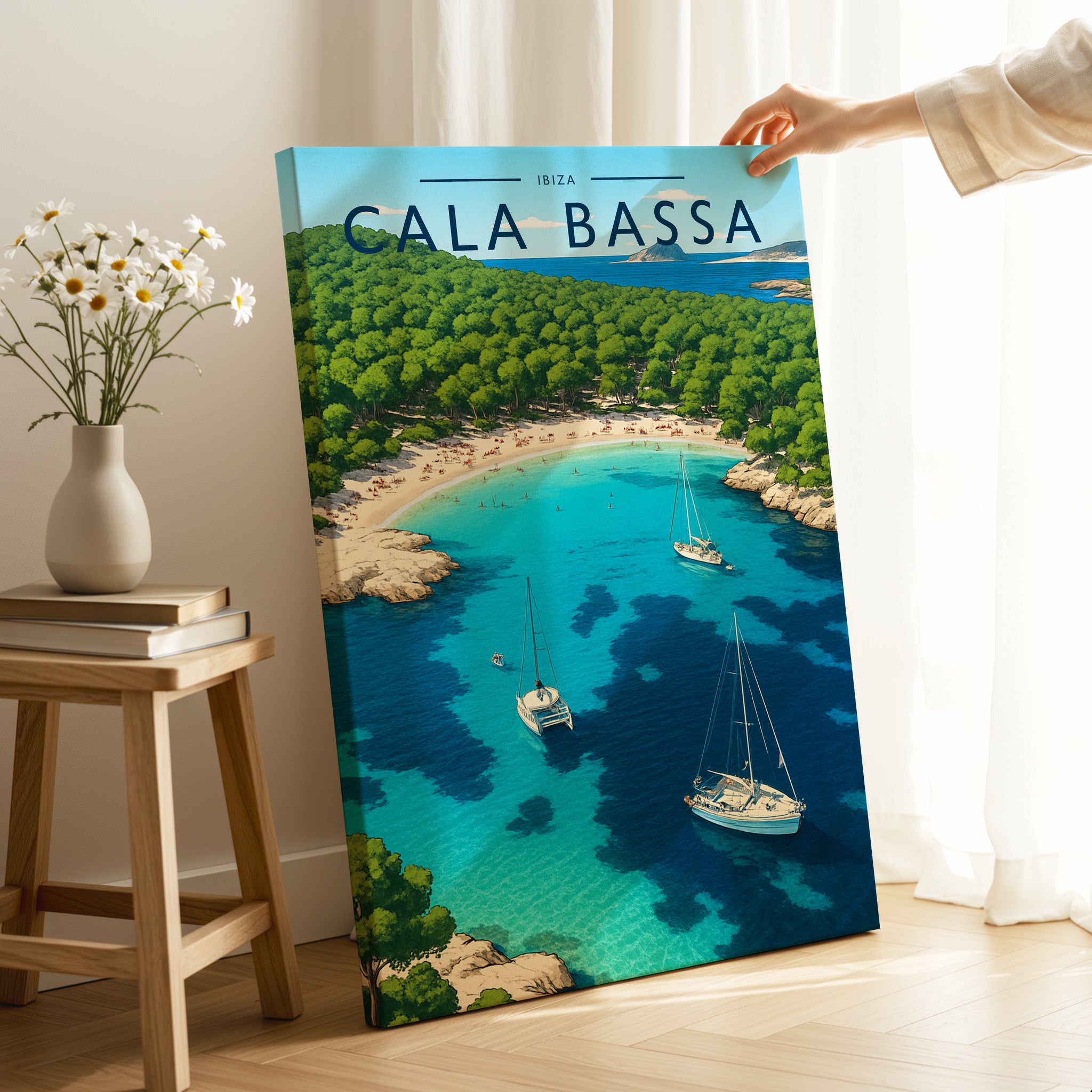 Cala Bassa Travel Poster as a gallery-wrapped canvas