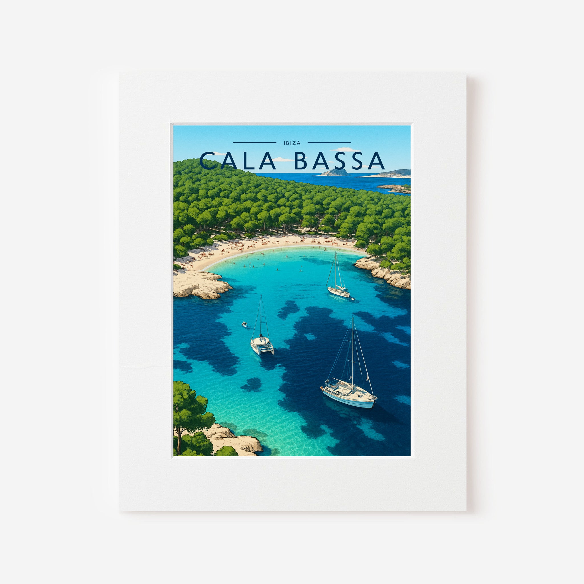 Cala Bassa Travel Poster in a white mount