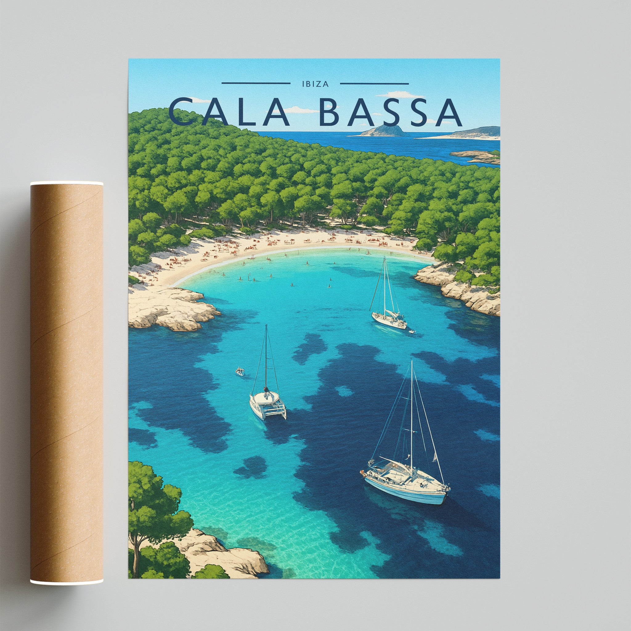 Cala Bassa Travel Poster - fine art print with shipping tube