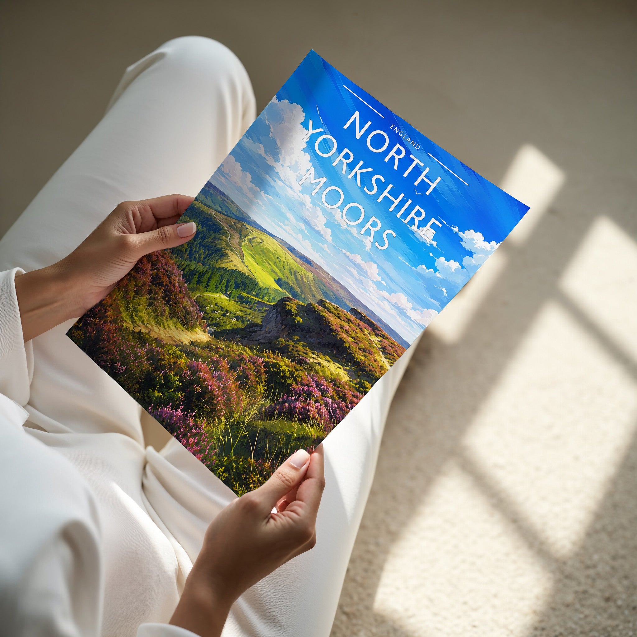 North Yorkshire Moors Travel Poster - A4 print in hand
