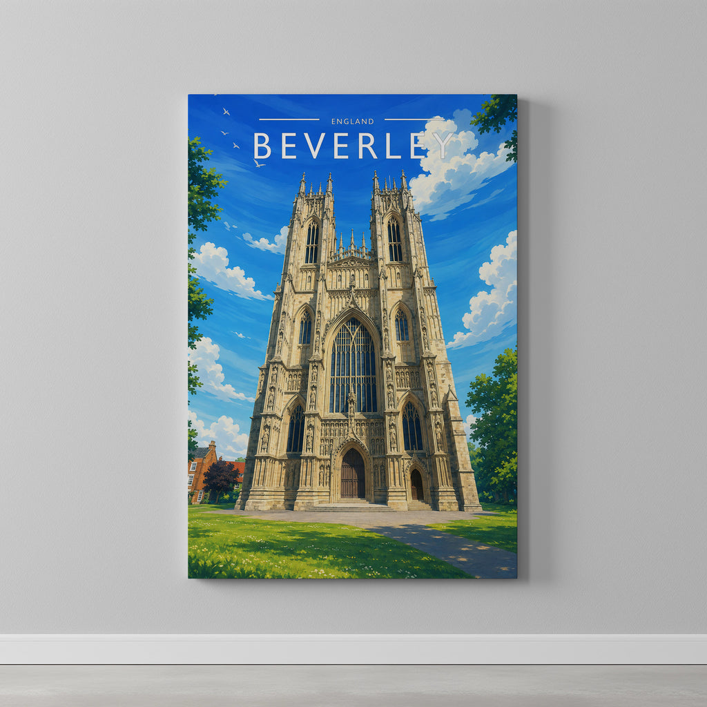 Beverley #4 Travel Poster as a gallery-wrapped canvas on a plain wall