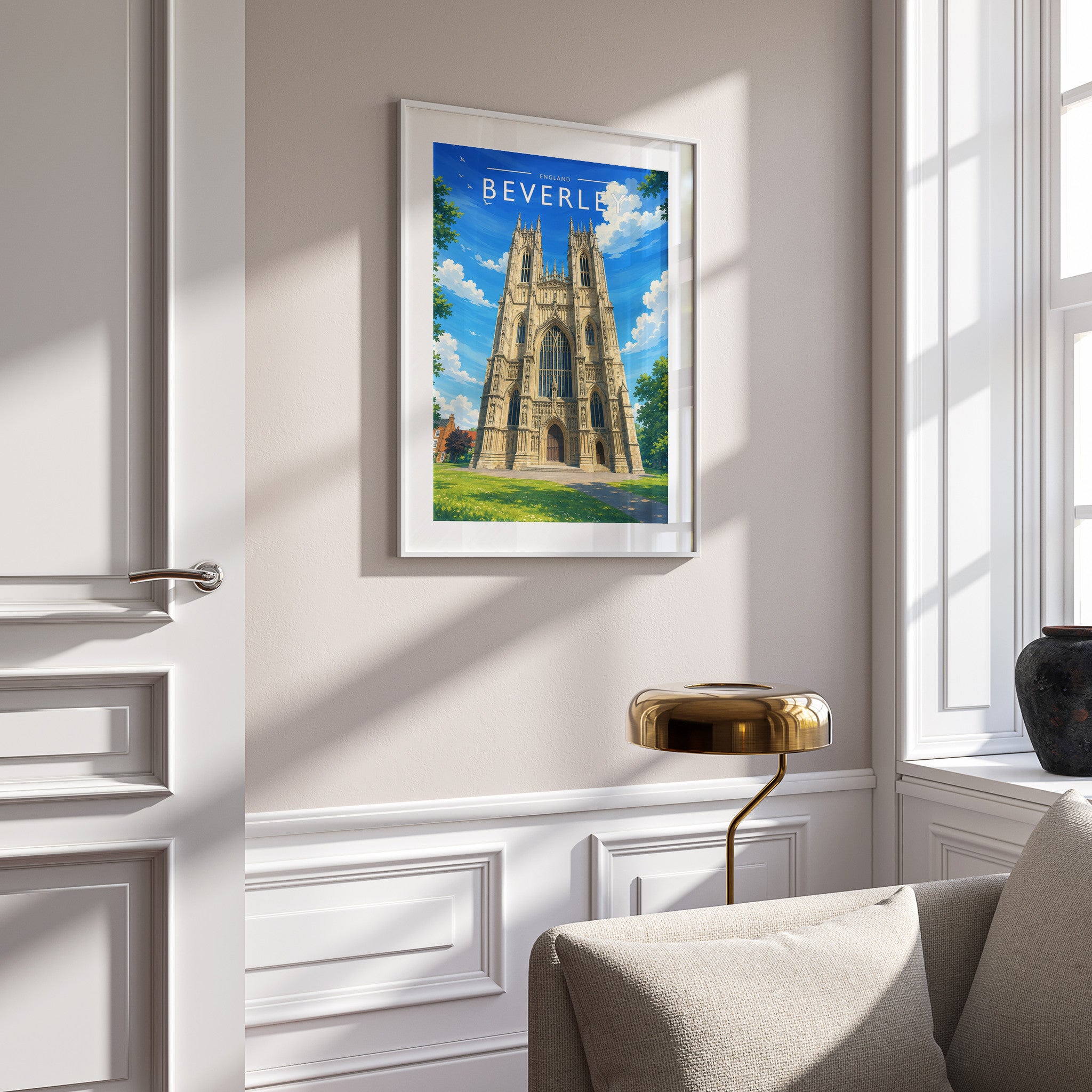 Beverley #4 Travel Poster mounted in a white frame