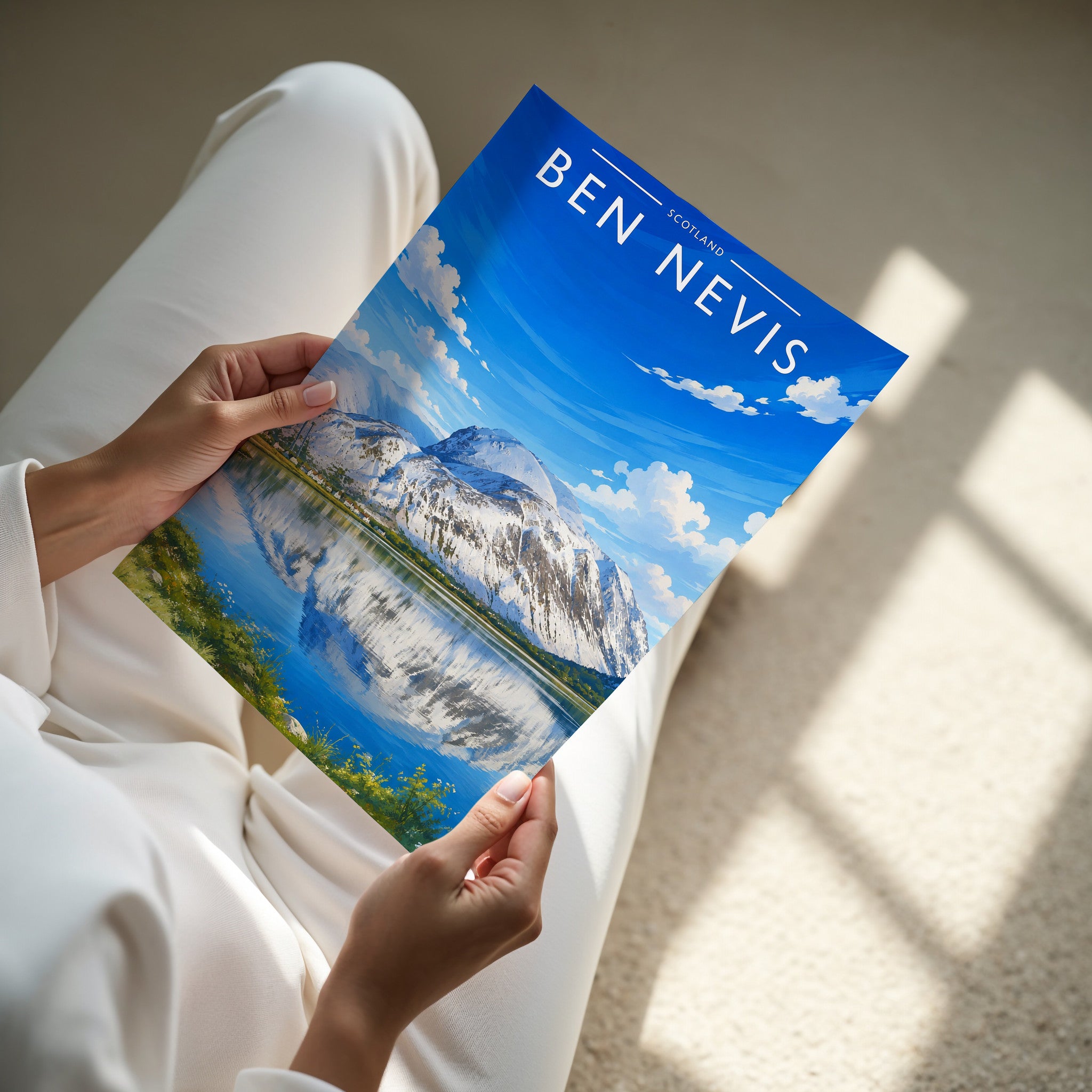 Ben Nevis Travel Poster - A4 print in hand