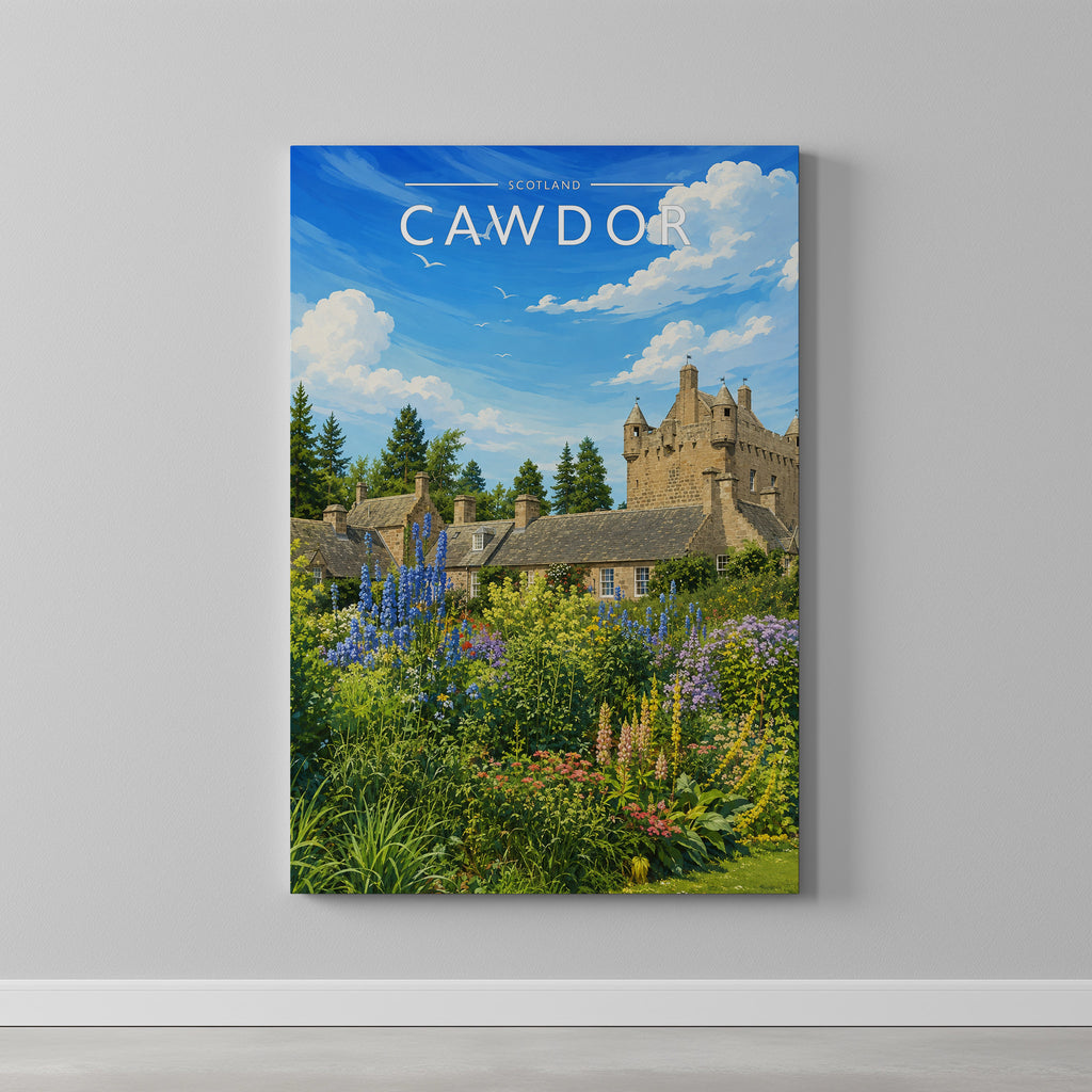 Cawdor Travel Poster as a gallery-wrapped canvas on a plain wall