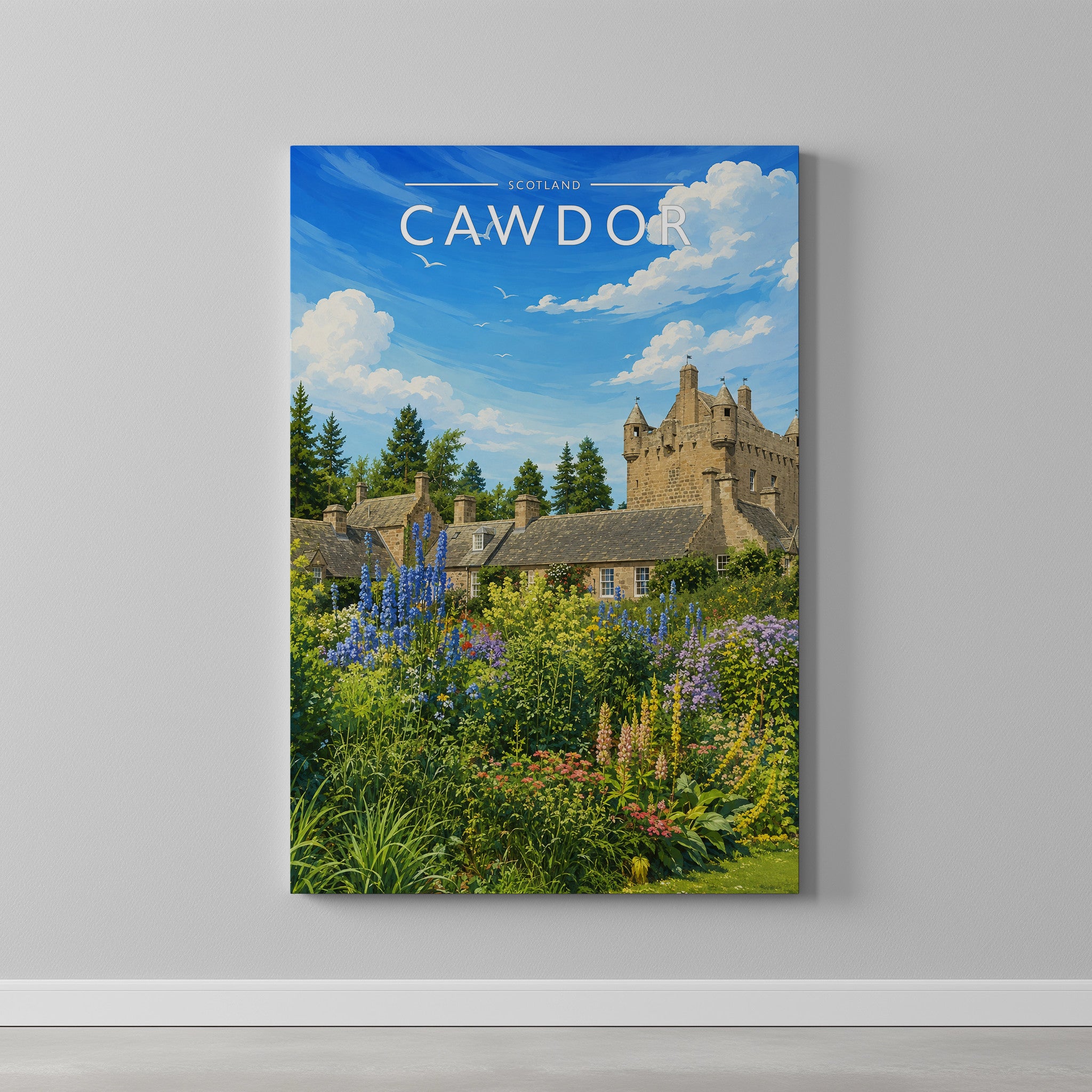 Cawdor Travel Poster as a gallery-wrapped canvas on a plain wall