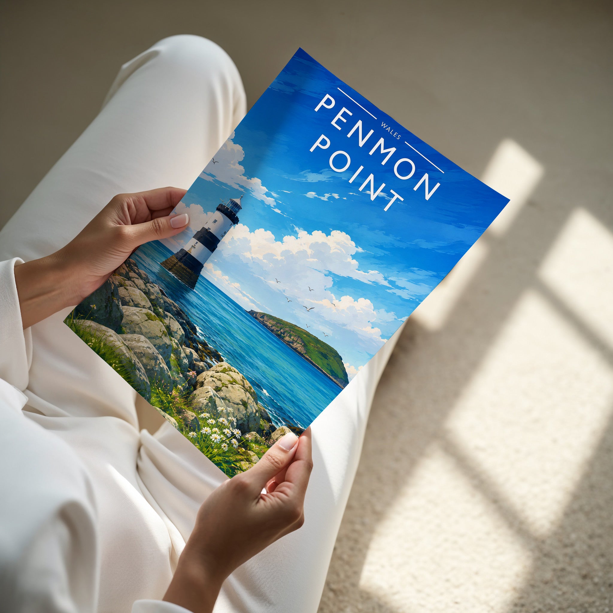 Penmon Point Travel Poster - A4 print in hand