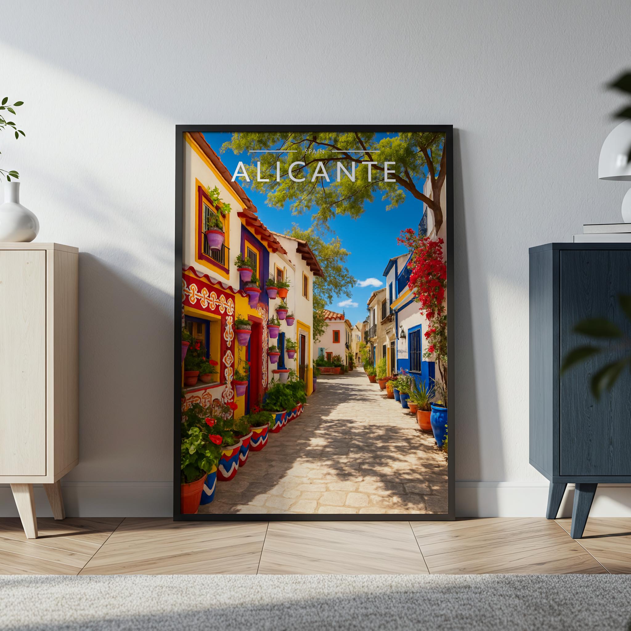 Alicante Travel Poster in a black frame