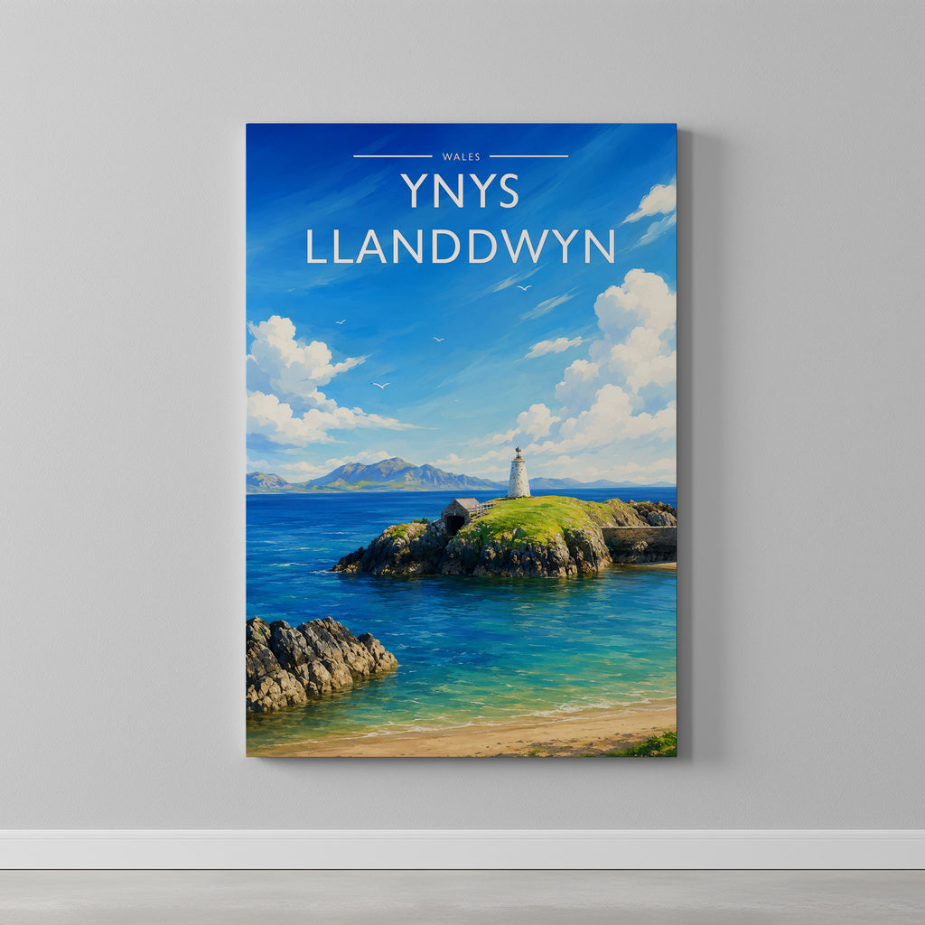 Ynys Llanddwyn #4 Travel Poster as a gallery-wrapped canvas on a plain wall