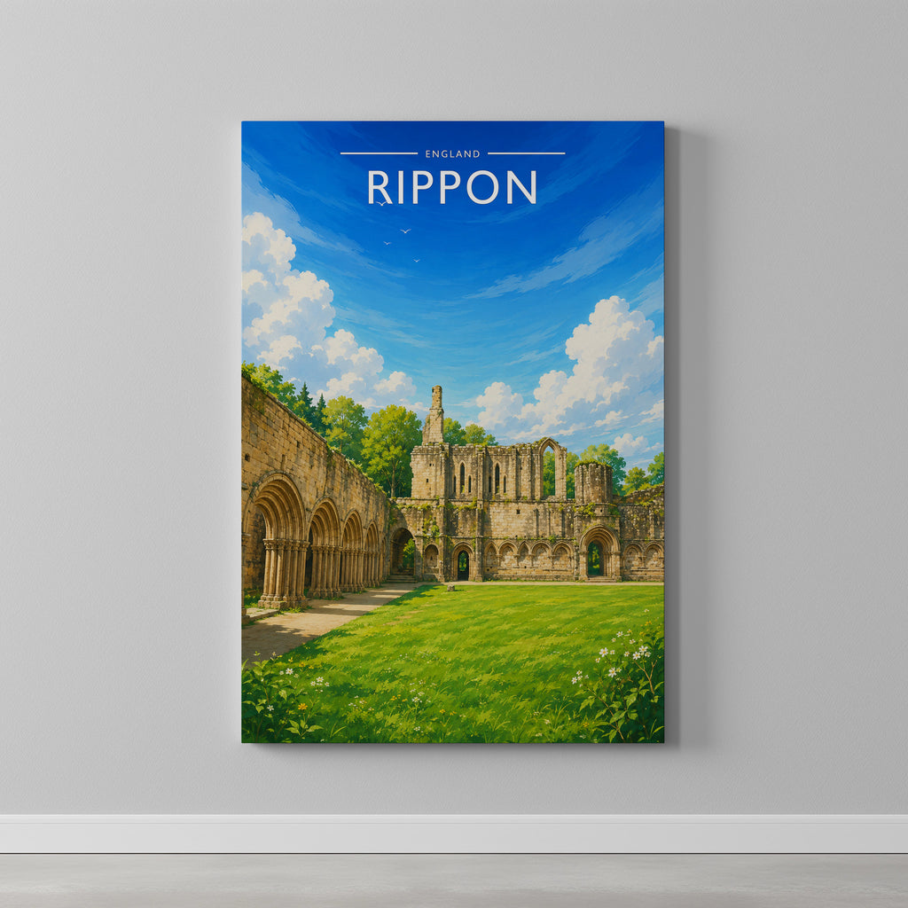 Ripon #2 Travel Poster as a gallery-wrapped canvas on a plain wall